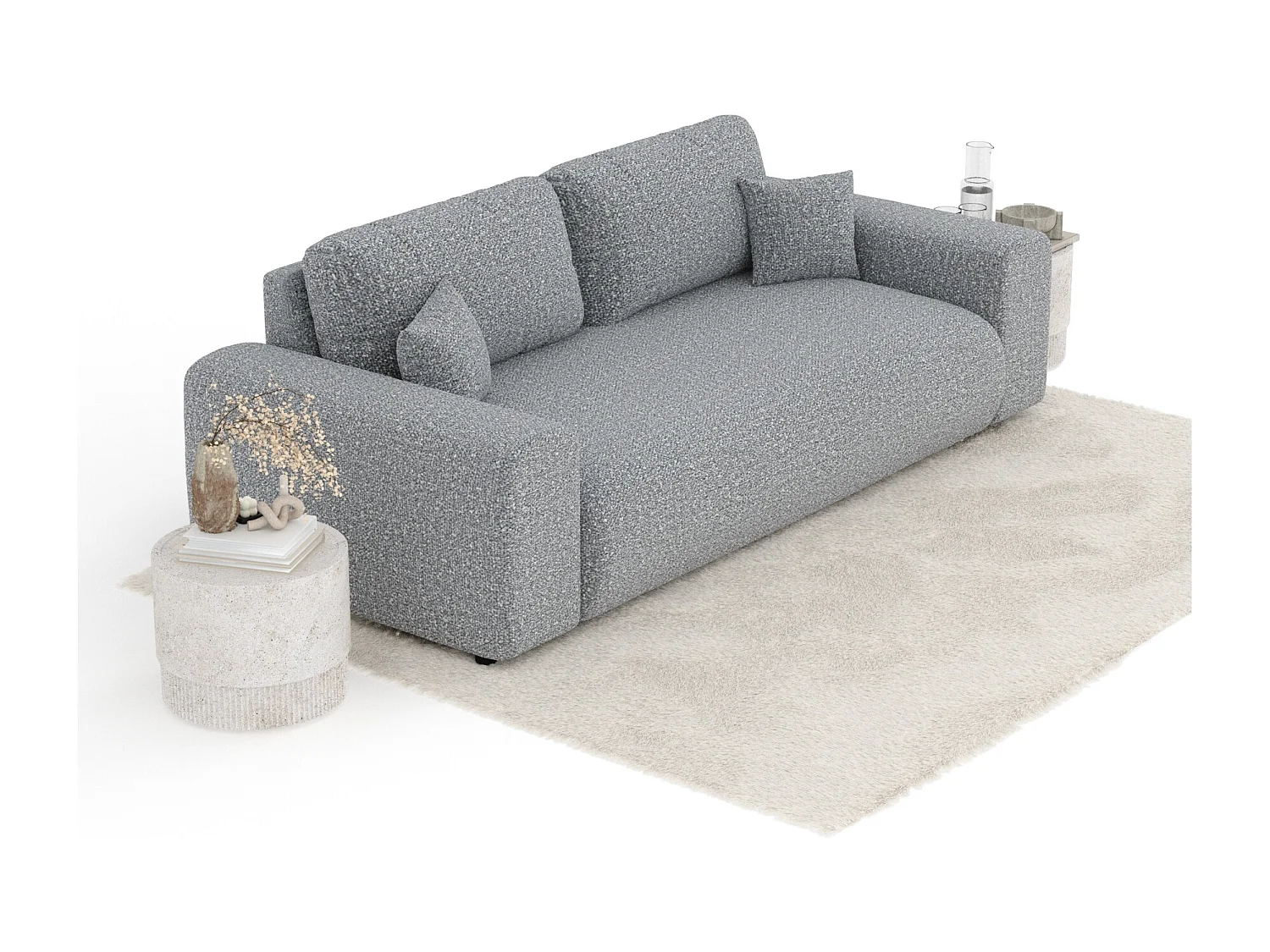 Canapé en tissu bouclette Zanzibar - 3 places - gris