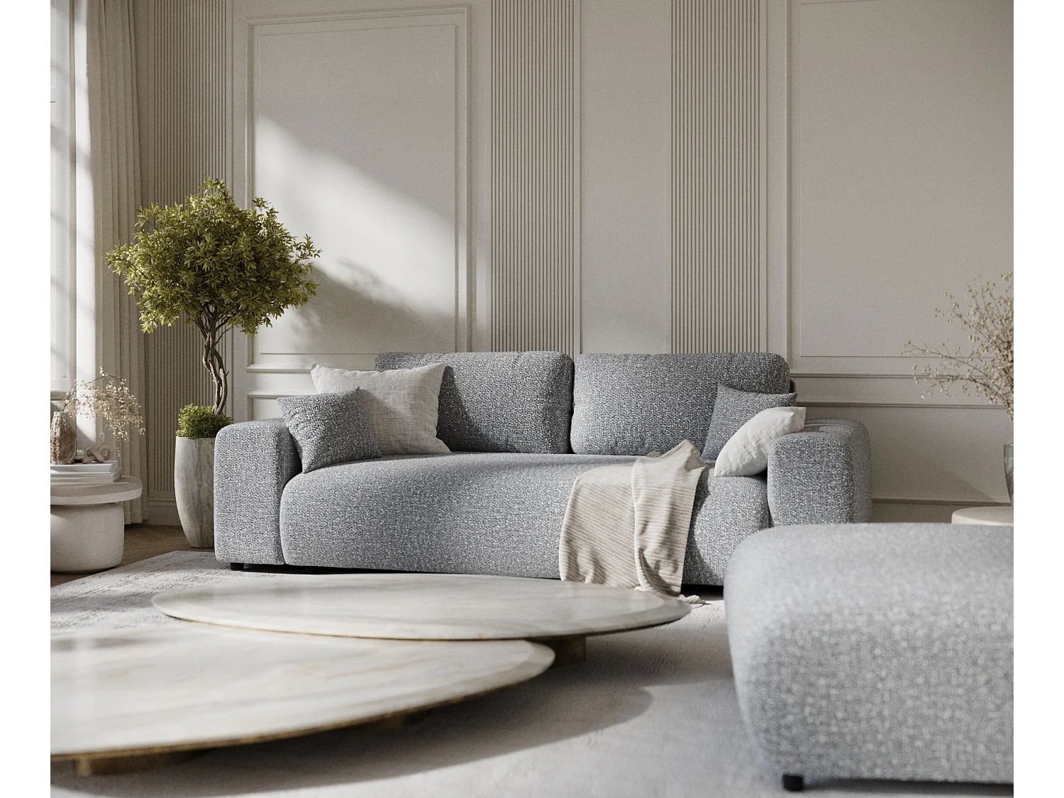 Canapé en tissu bouclette Zanzibar - 3 places - gris