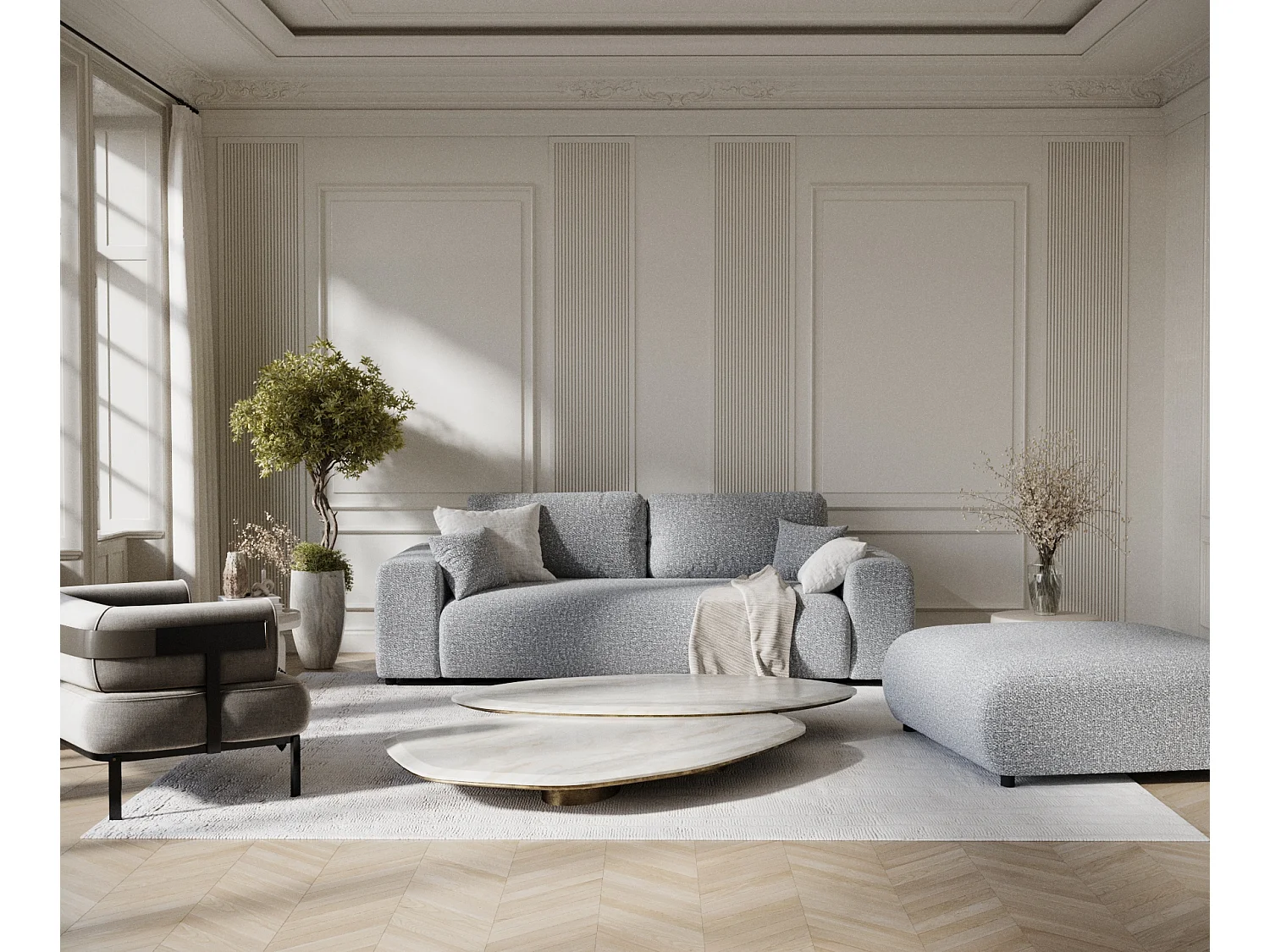 Canapé en tissu bouclette Zanzibar - 3 places - gris