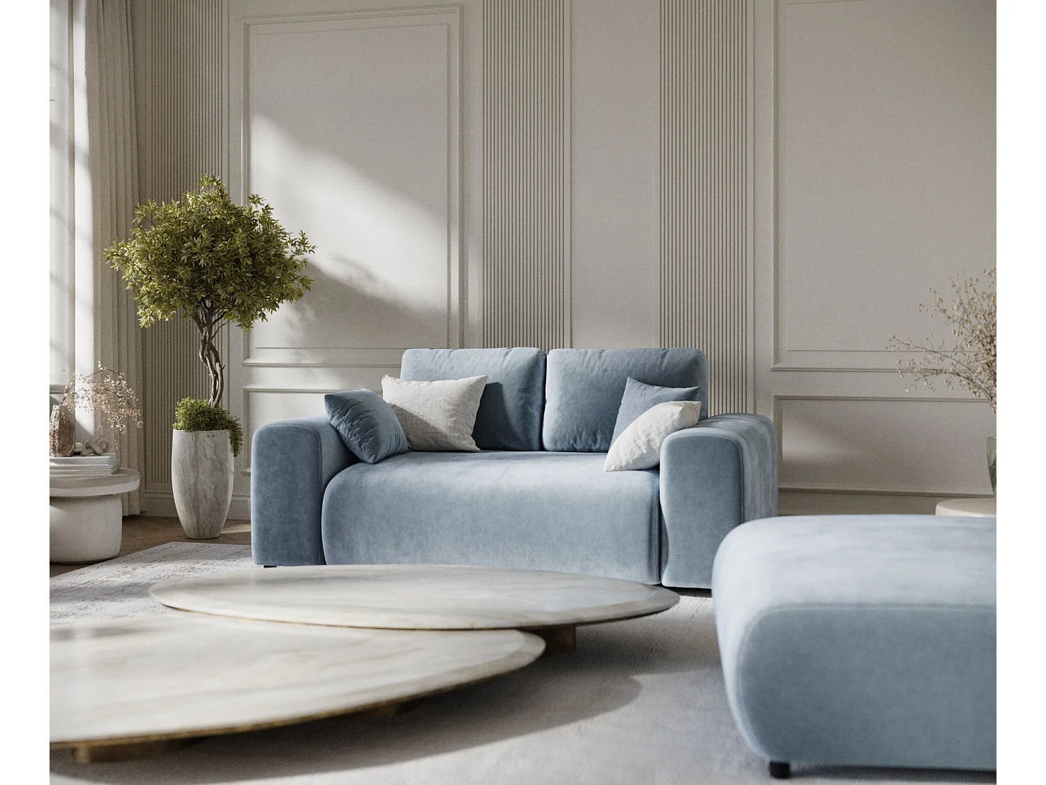 Canapé en tissu velours Zanzibar - 2 places - bleu