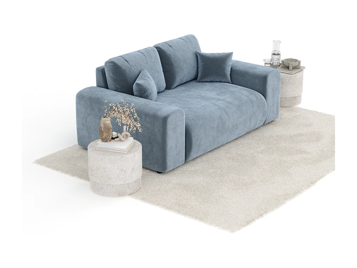 Canapé en tissu velours Zanzibar - 2 places - bleu