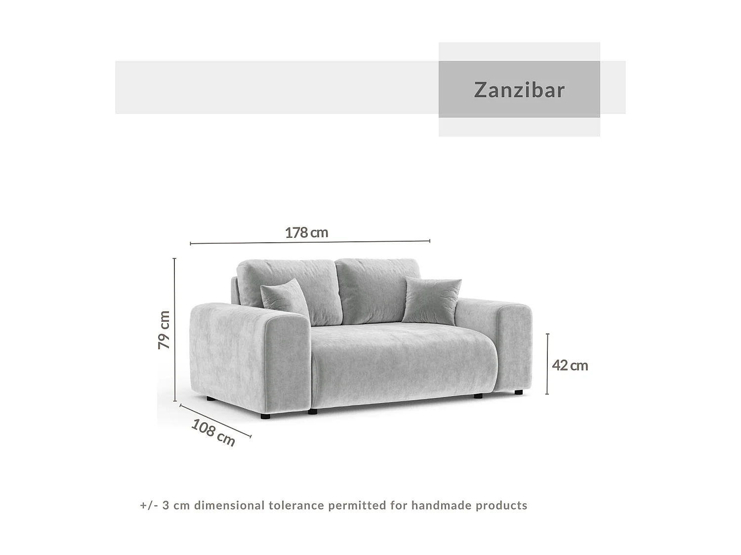 Canapé en tissu velours Zanzibar - 2 places - bleu