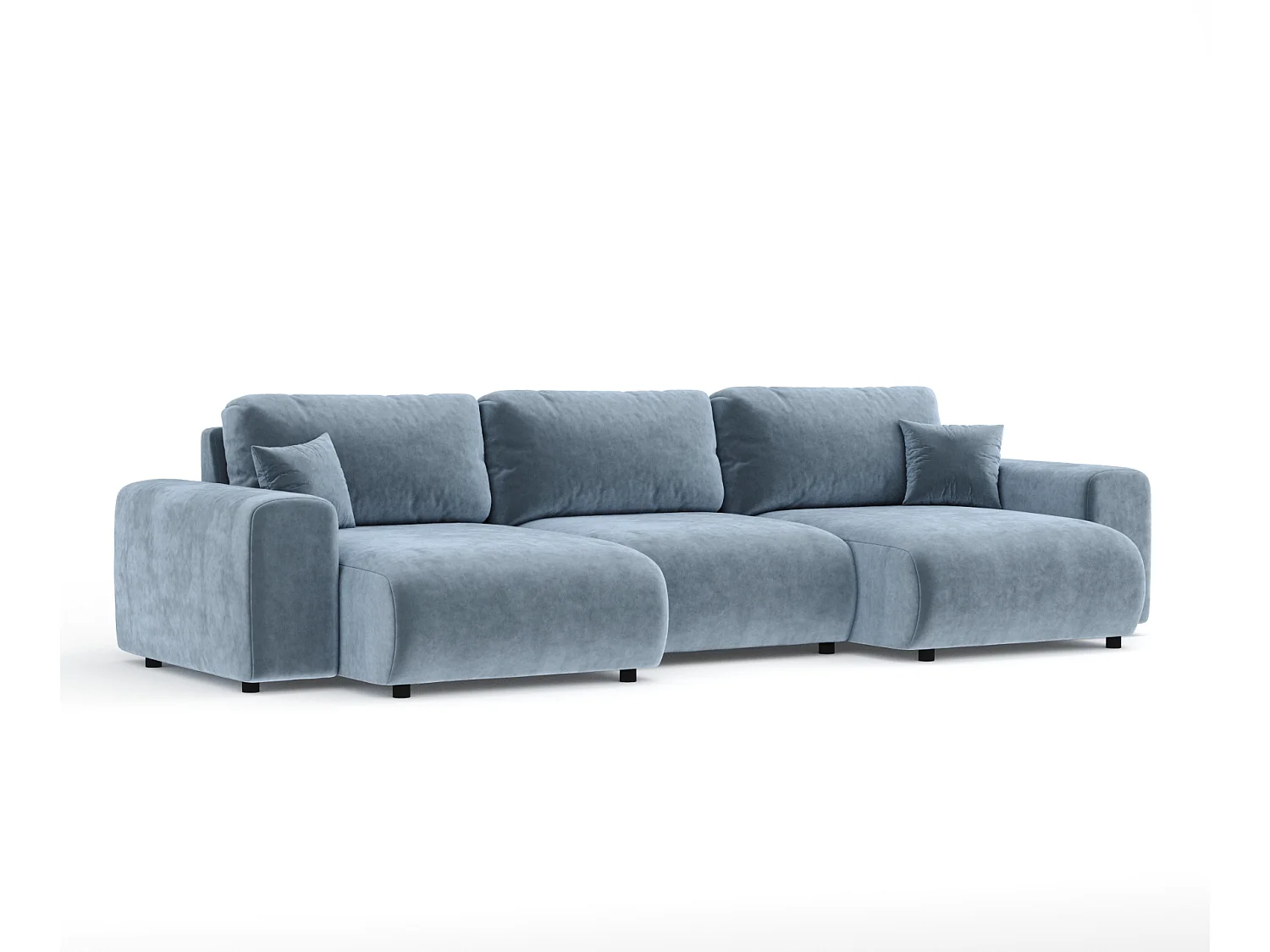 Canapé d'angle panoramique en tissu velours Zanzibar - 6 places - bleu
