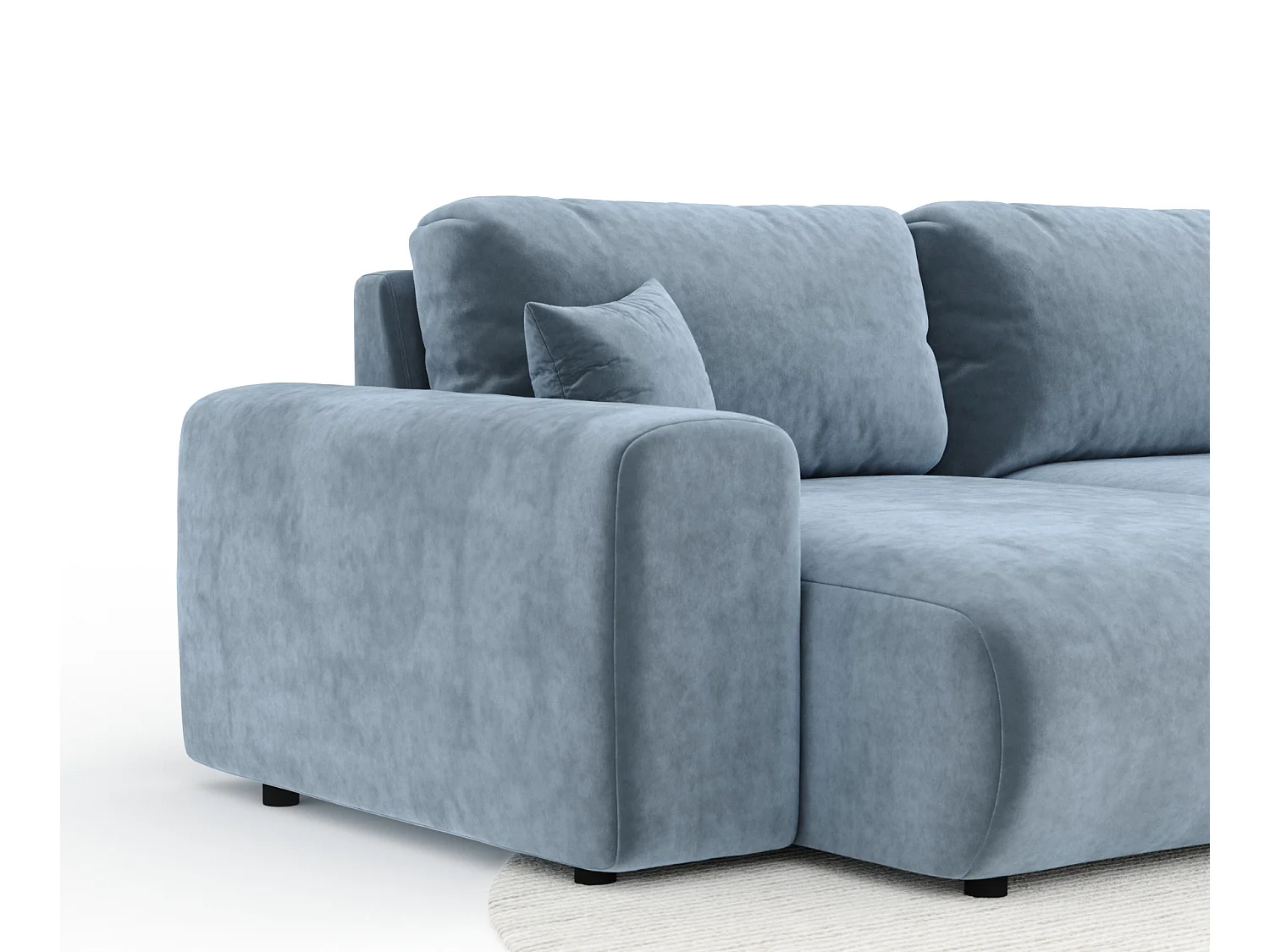 Canapé d'angle panoramique en tissu velours Zanzibar - 6 places - bleu