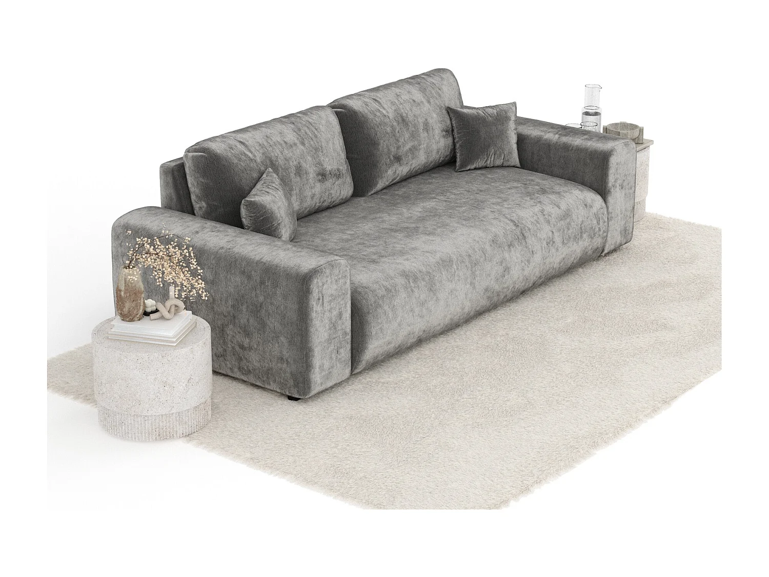 Canapé en tissu chenille Zanzibar - 3 places - gris