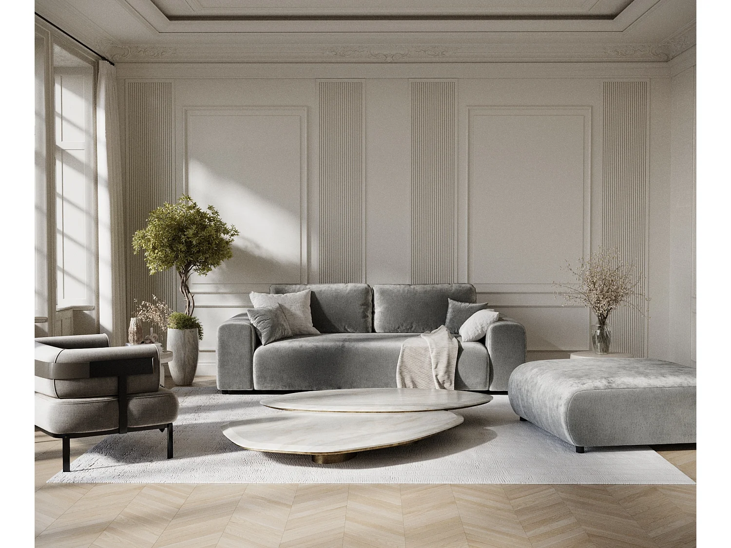 Canapé en tissu chenille Zanzibar - 3 places - gris