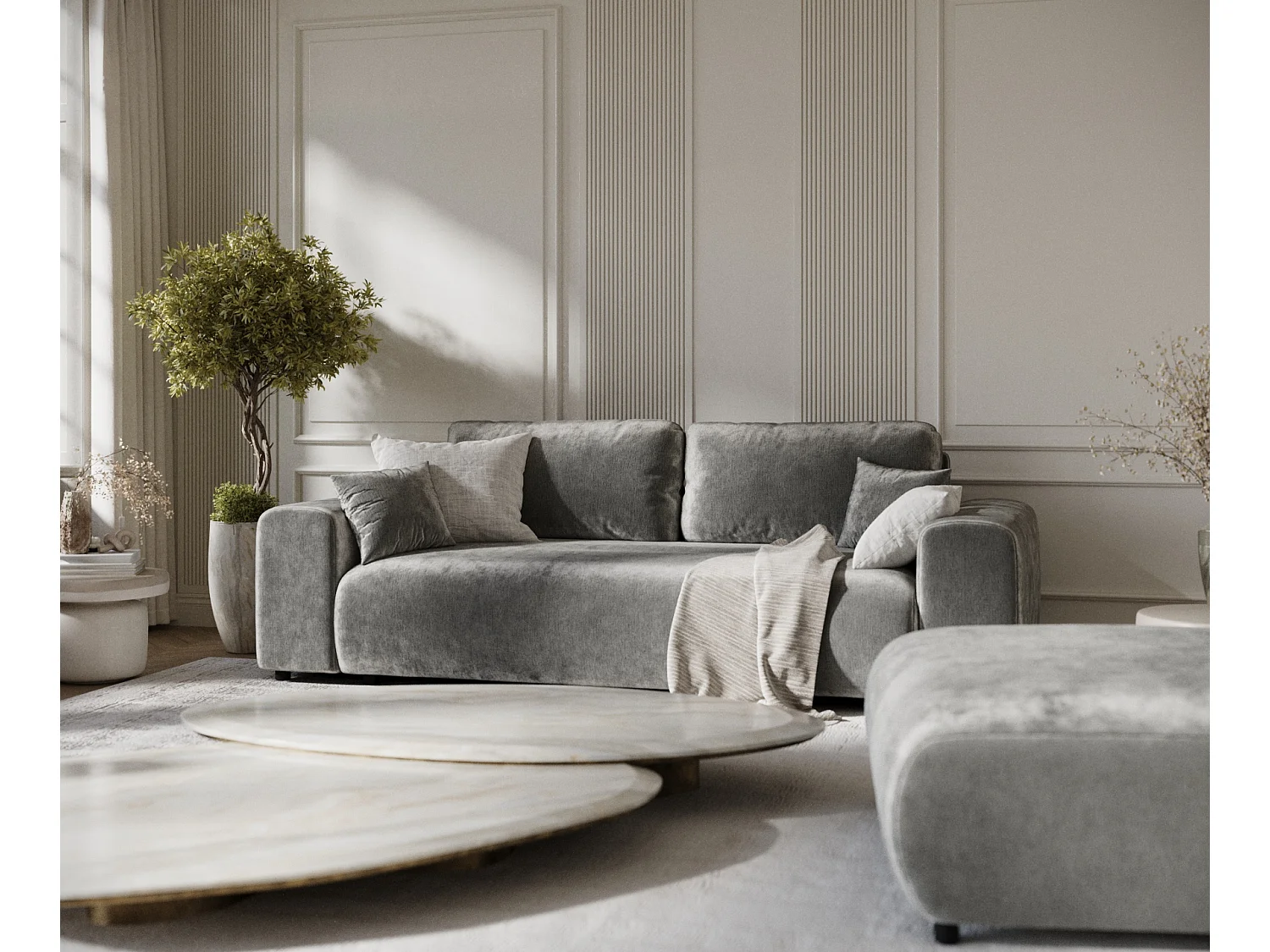 Canapé en tissu chenille Zanzibar - 3 places - gris