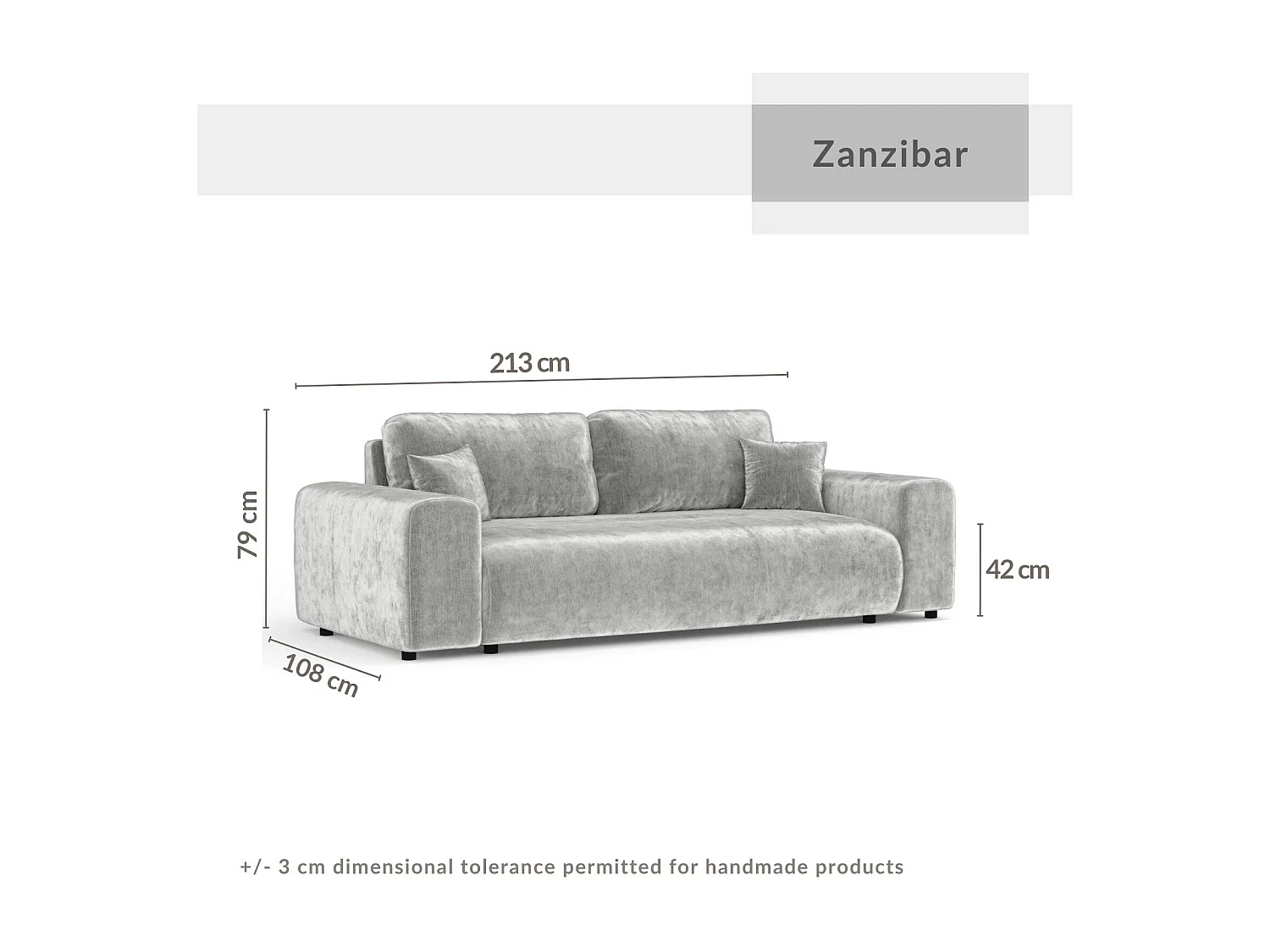 Canapé en tissu chenille Zanzibar - 3 places - gris