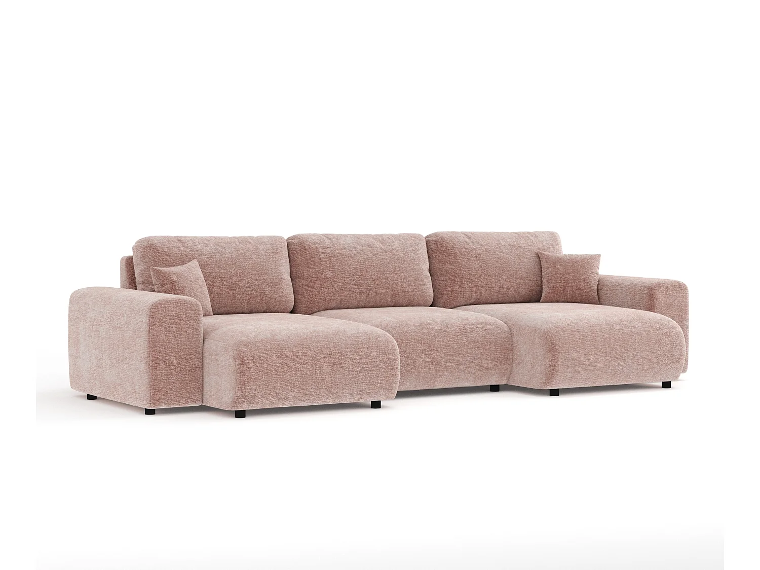 Canapé d'angle panoramique en tissu chenille Zanzibar - 6 places - rose
