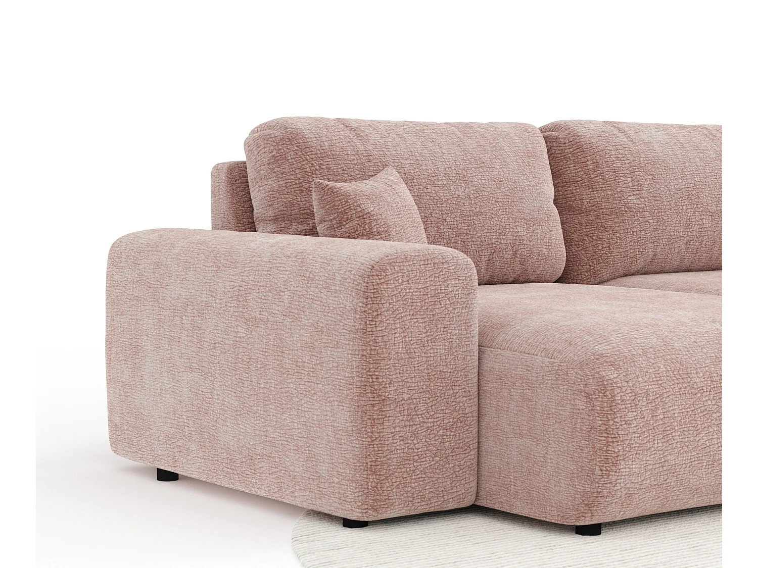 Canapé d'angle panoramique en tissu chenille Zanzibar - 6 places - rose