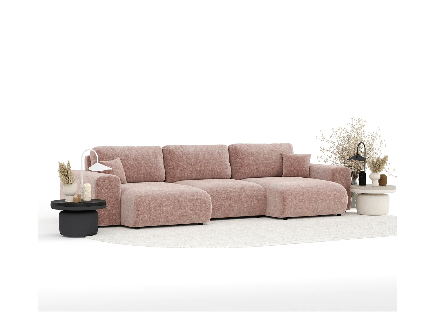 Panorama-Sofa aus Chenille-Stoff Zanzibar - Sechs-Personen - rosa