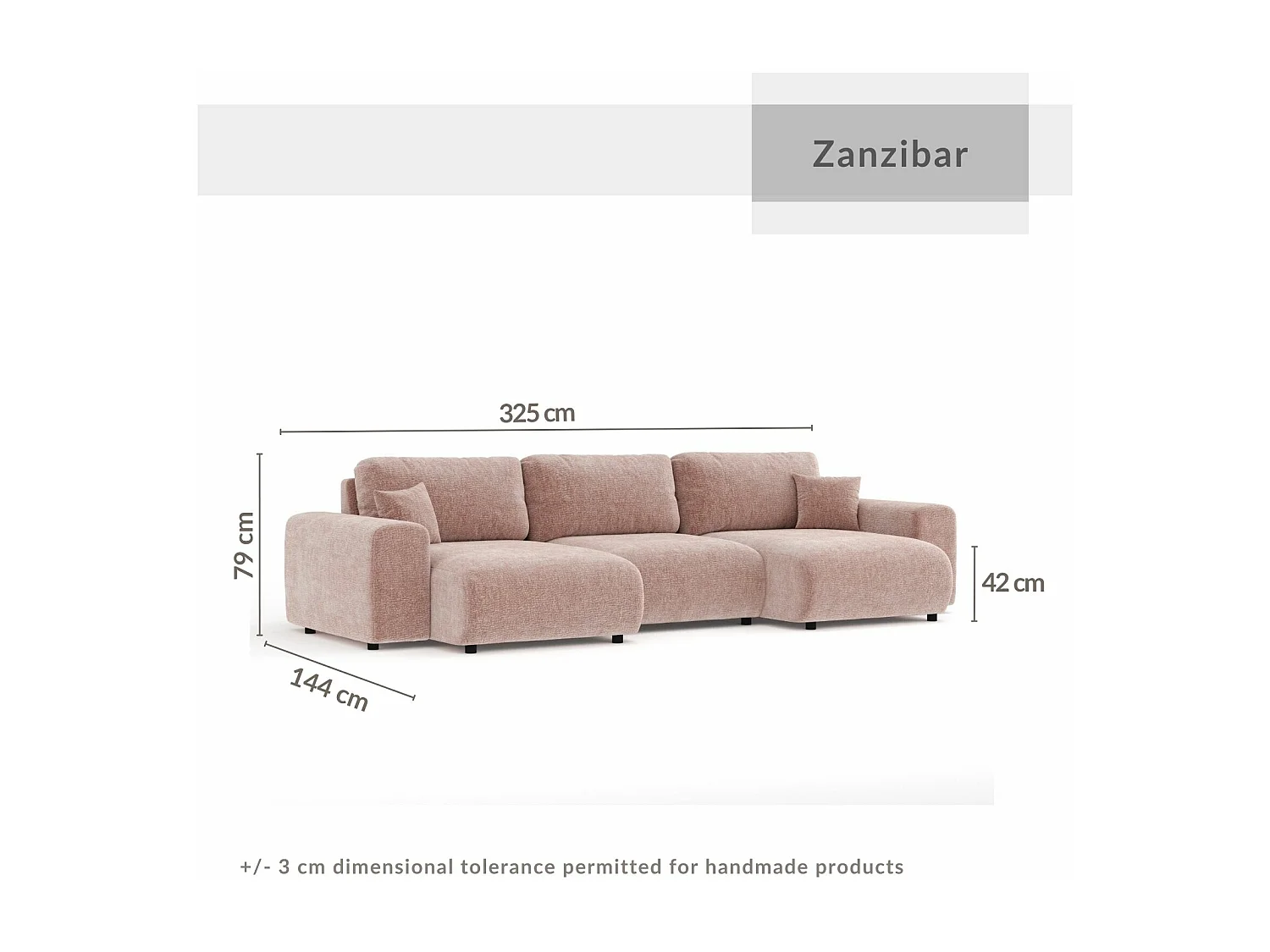 Canapé d'angle panoramique en tissu chenille Zanzibar - 6 places - rose