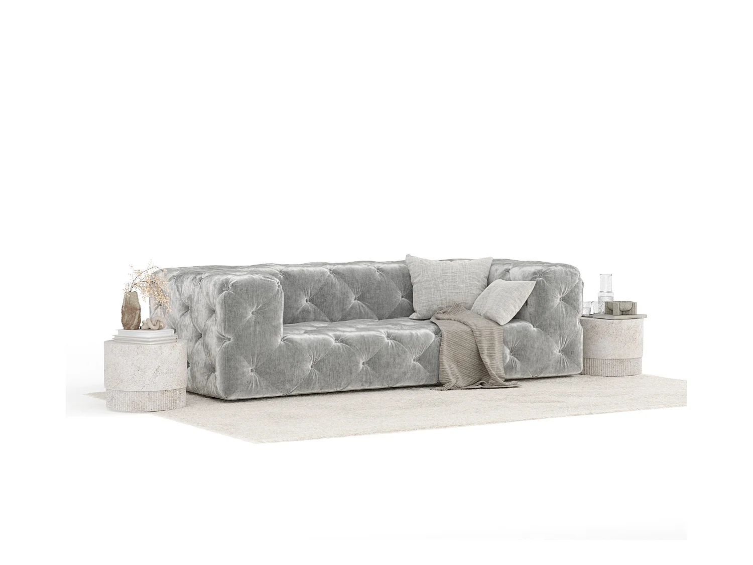 Sofa Cosimo - Chenille-Stoff - Drei-Personen - hellgrau
