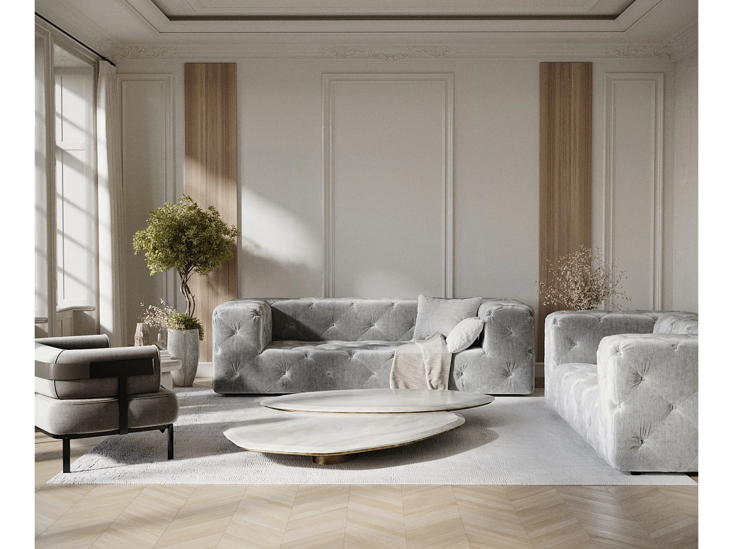 Canapé Cosimo - chenille - 3 places - gris clair