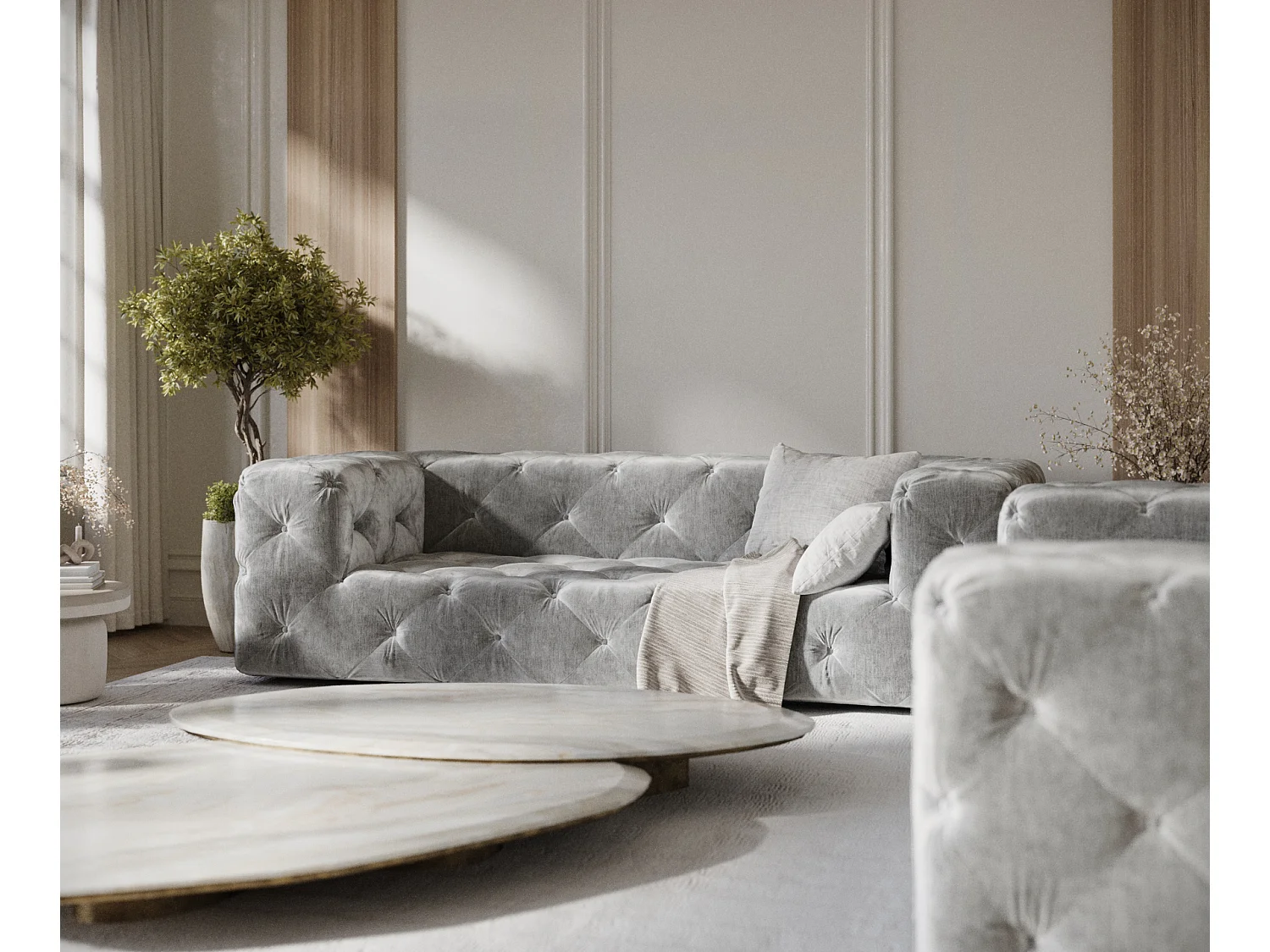 Canapé Cosimo - chenille - 3 places - gris clair