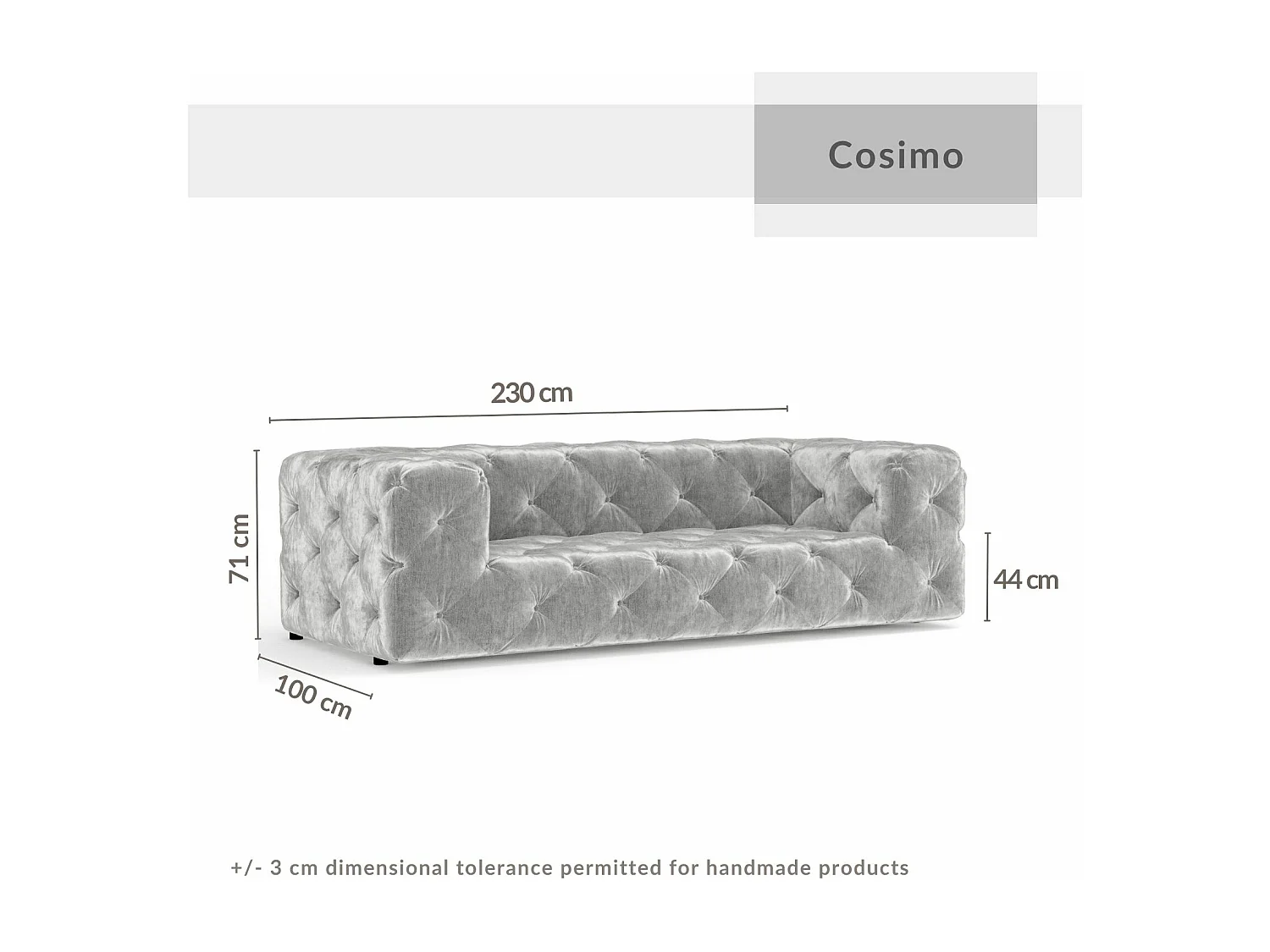 Canapé Cosimo - chenille - 3 places - gris clair