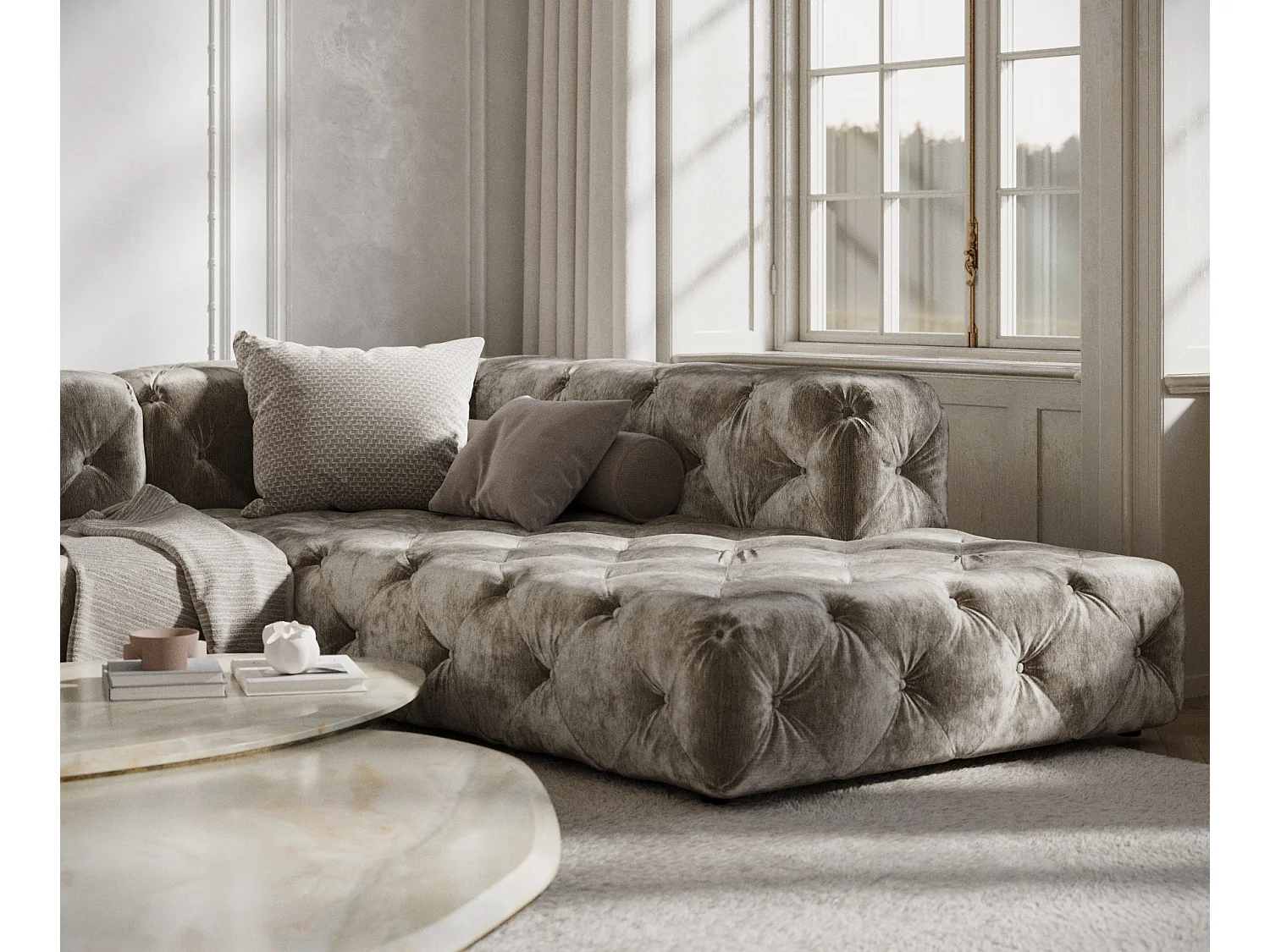 Canapé d'angle Cosimo - chenille - 5 places - beige