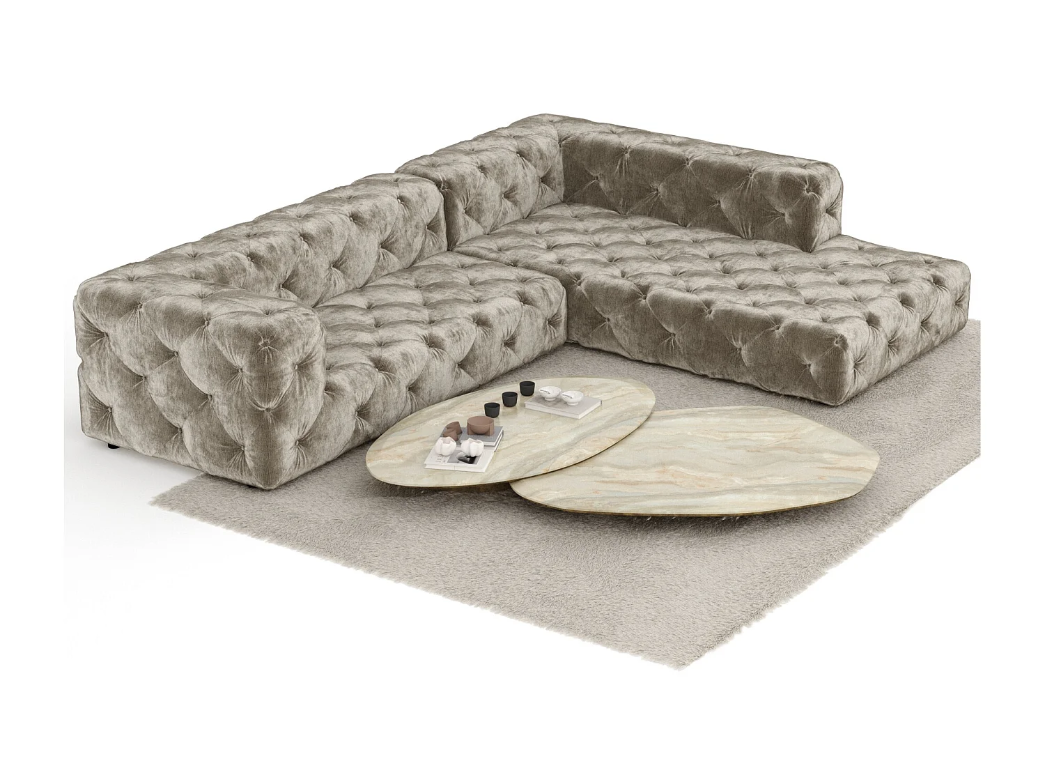 Canapé d'angle Cosimo - chenille - 5 places - beige