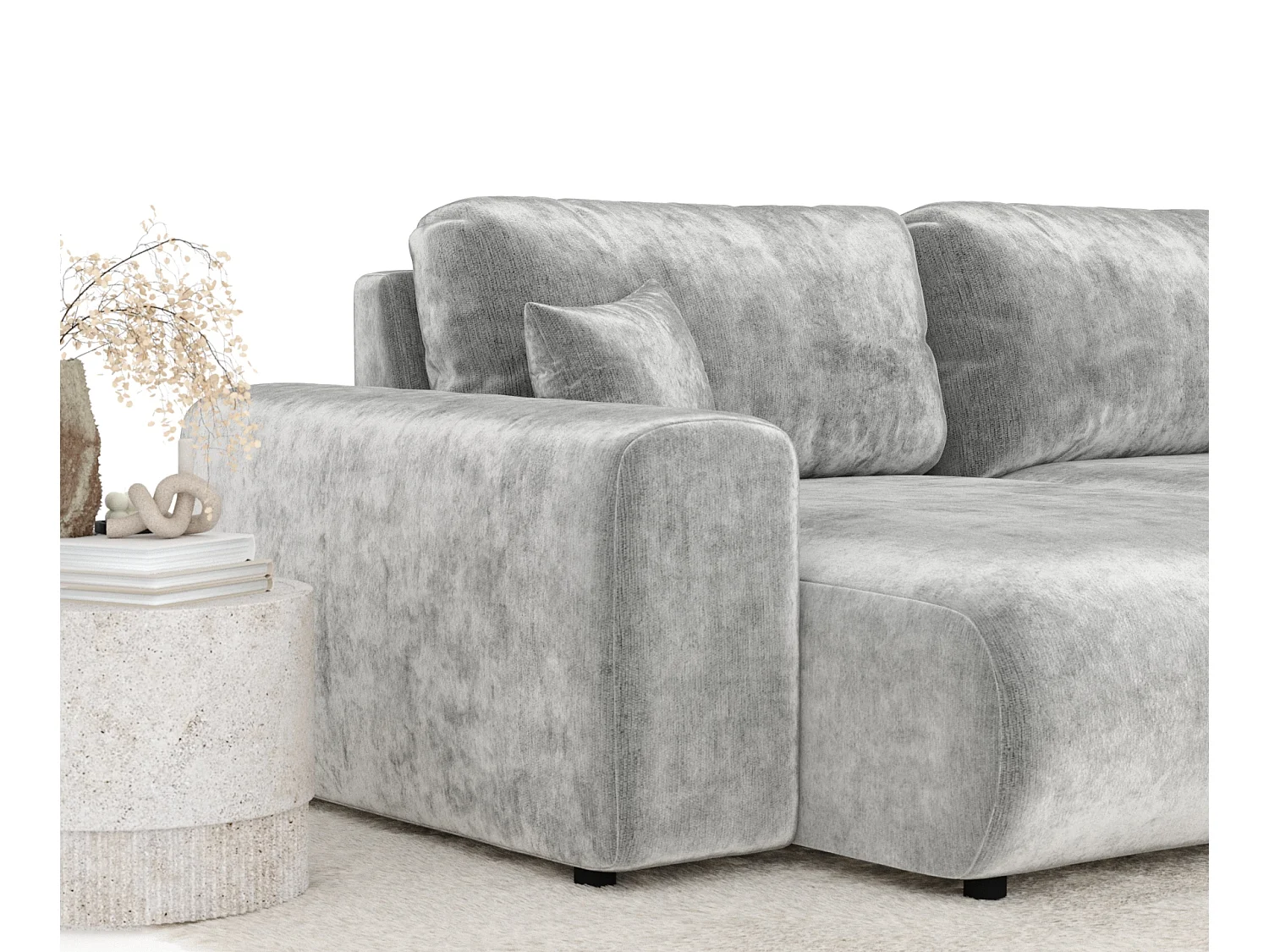 Canapé d'angle en tissu chenille Zanzibar - 4 places - gris clair