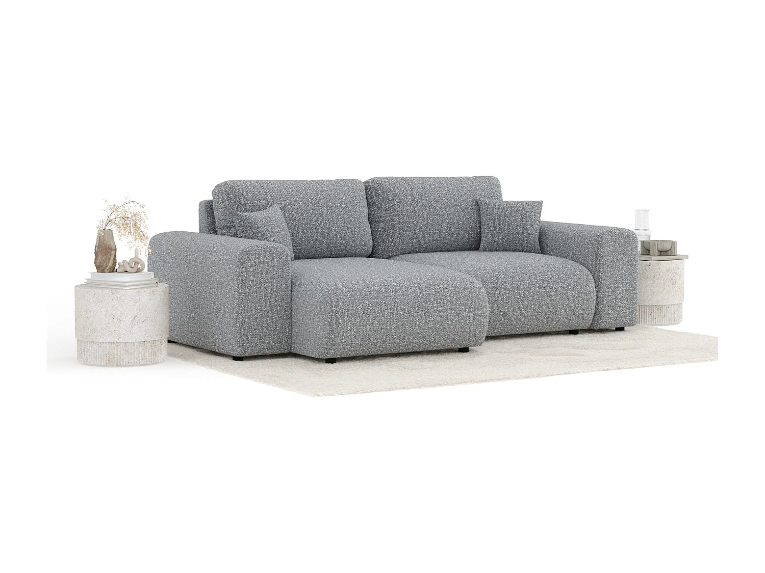 Canapé d'angle en tissu bouclette Zanzibar - 4 places - gris