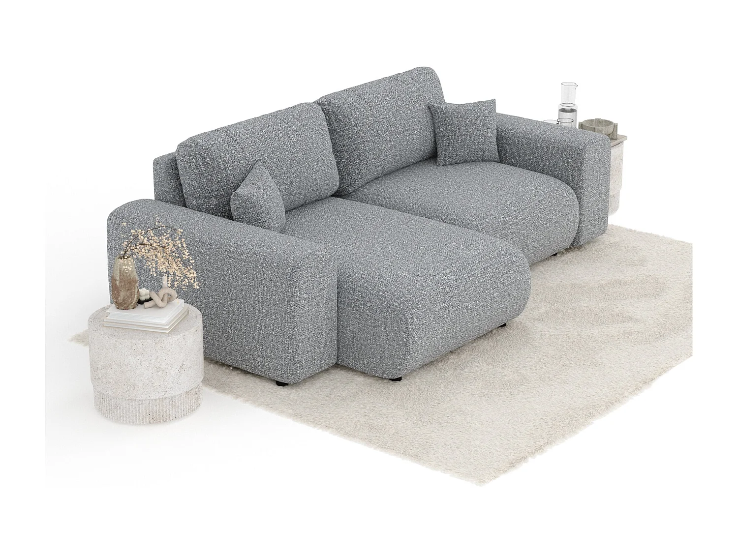 Canapé d'angle en tissu bouclette Zanzibar - 4 places - gris