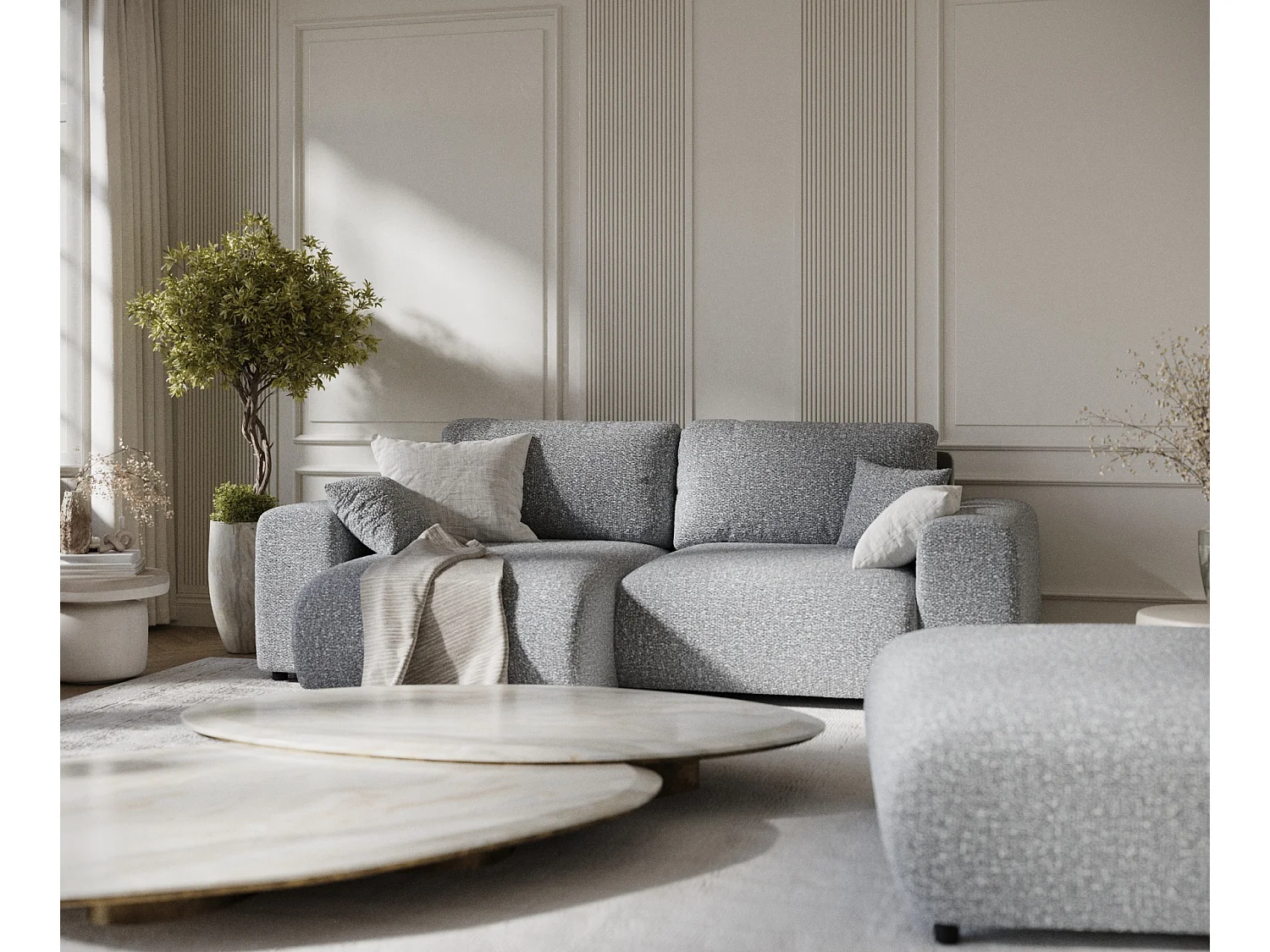 Canapé d'angle en tissu bouclette Zanzibar - 4 places - gris