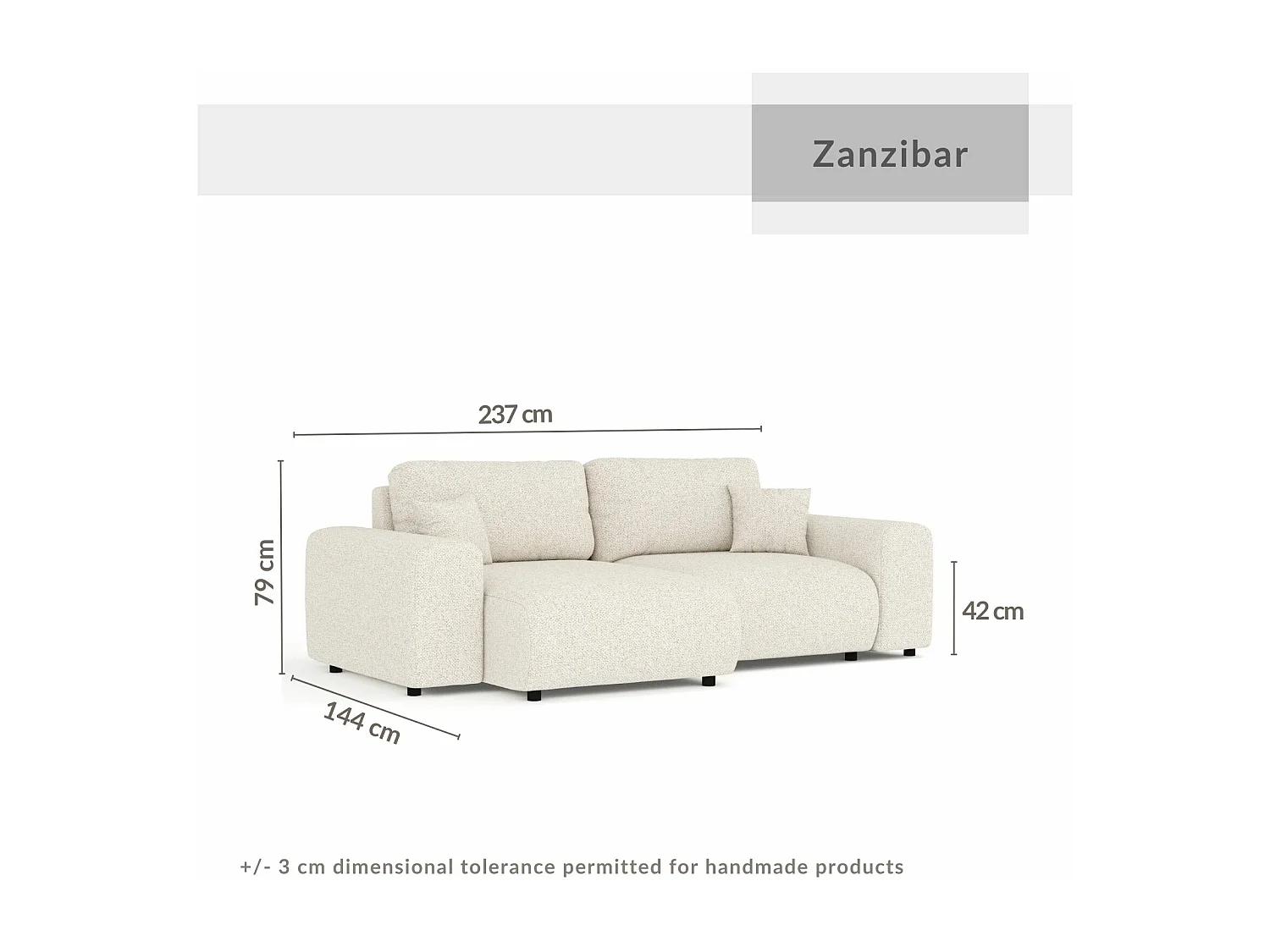 Canapé d'angle en tissu bouclette Zanzibar - 4 places - gris