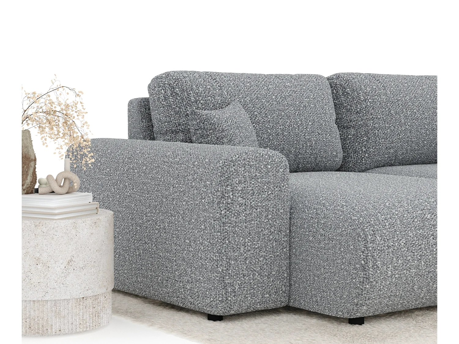 Canapé d'angle en tissu bouclette Zanzibar - 4 places - gris