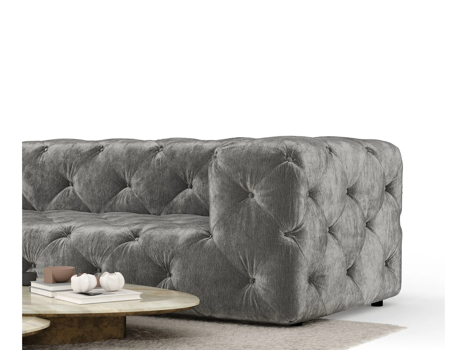 Canapé d'angle Cosimo - chenille - 5 places - gris