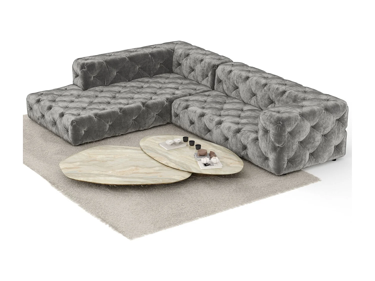 Canapé d'angle Cosimo - chenille - 5 places - gris