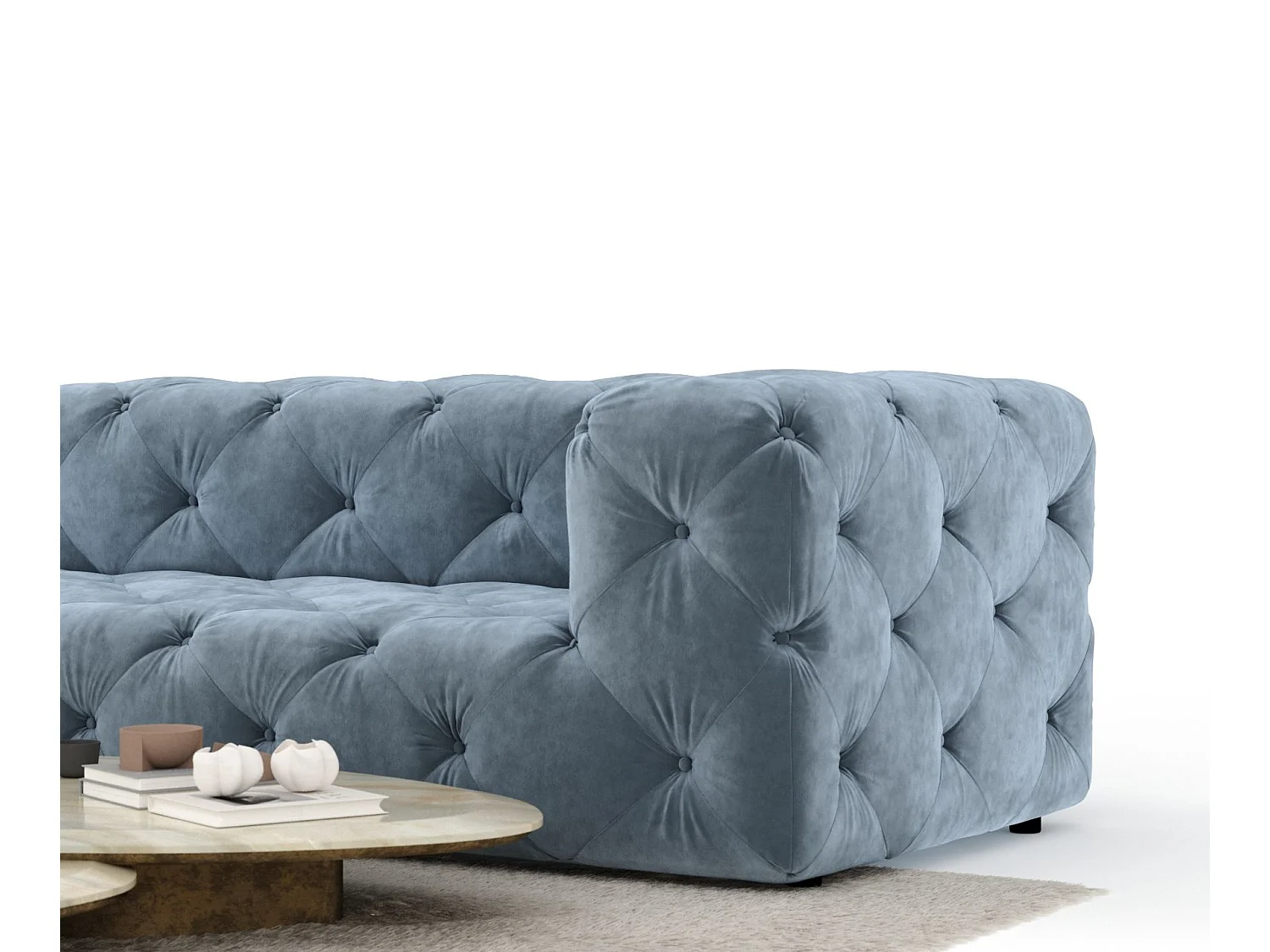 Canapé d'angle Cosimo - velours - 5 places - bleu