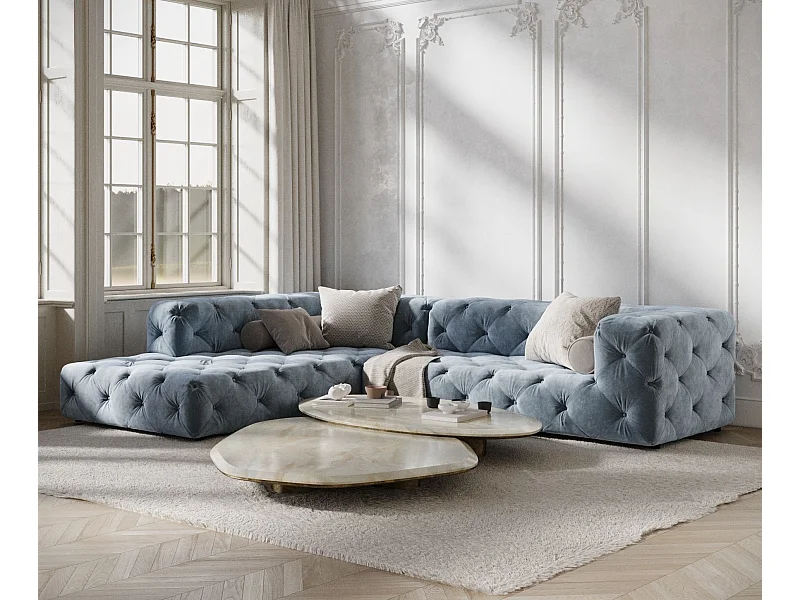 Ecksofa Cosimo - Samtstoff - Fünf-Personen - blau