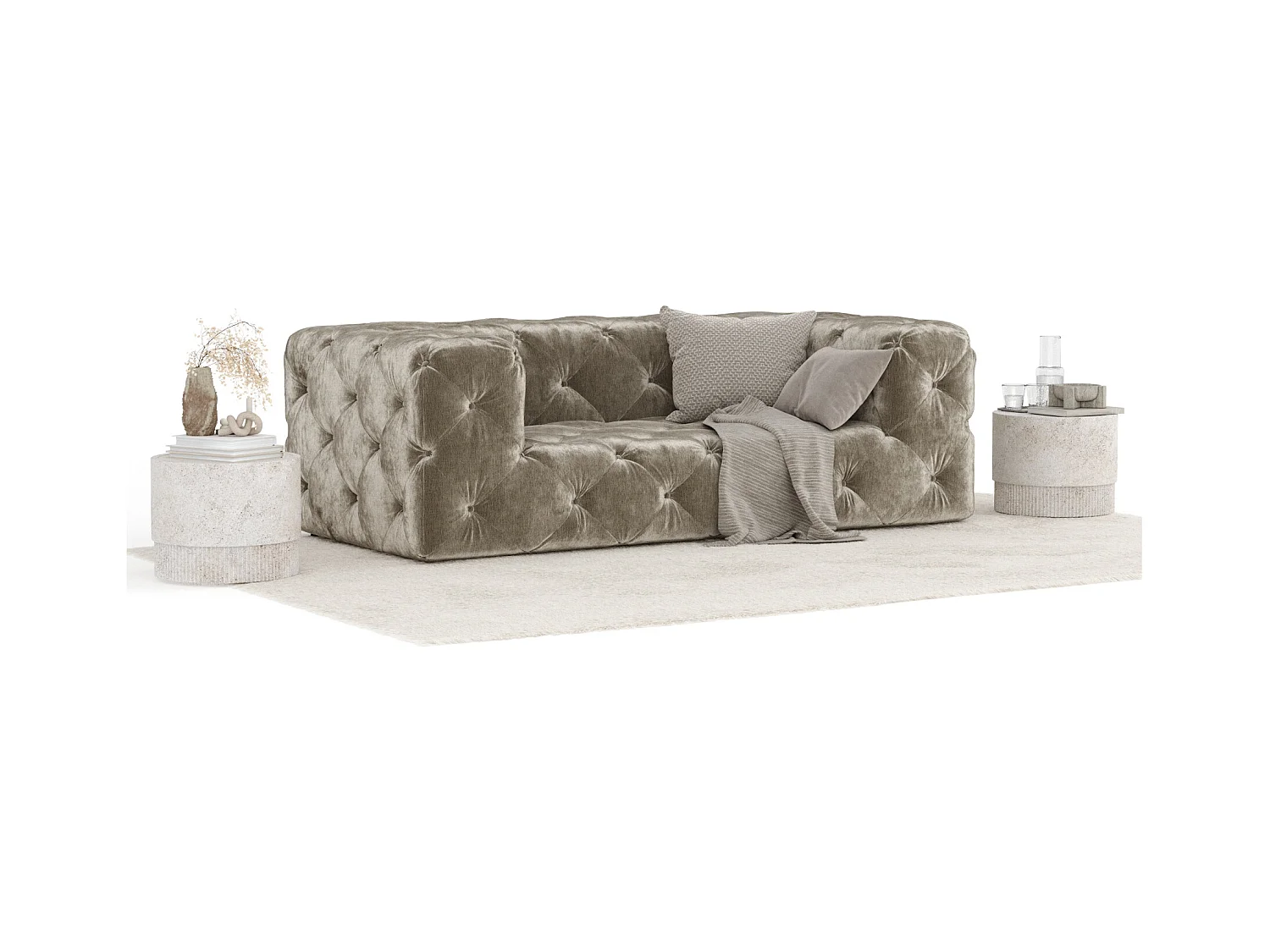 Sofa Cosimo - Chenille-Stoff - Zwei-Personen - beige