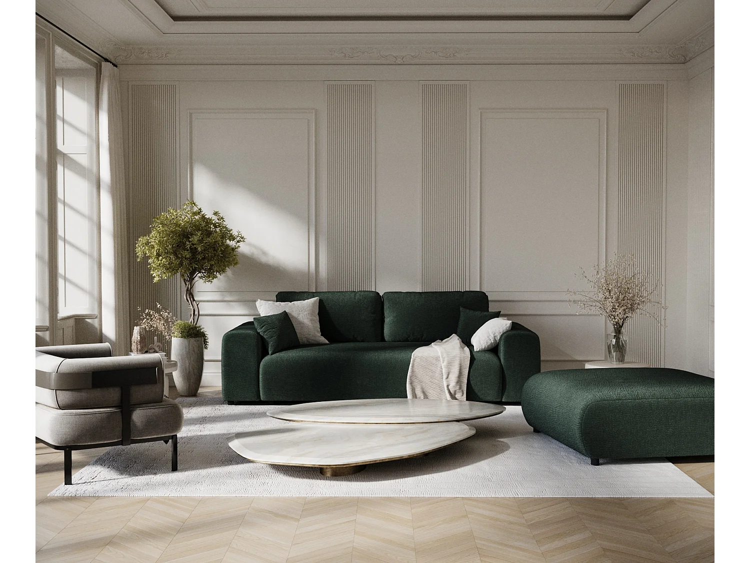 Canapé en tissu chenille Zanzibar - 3 places - vert foncé