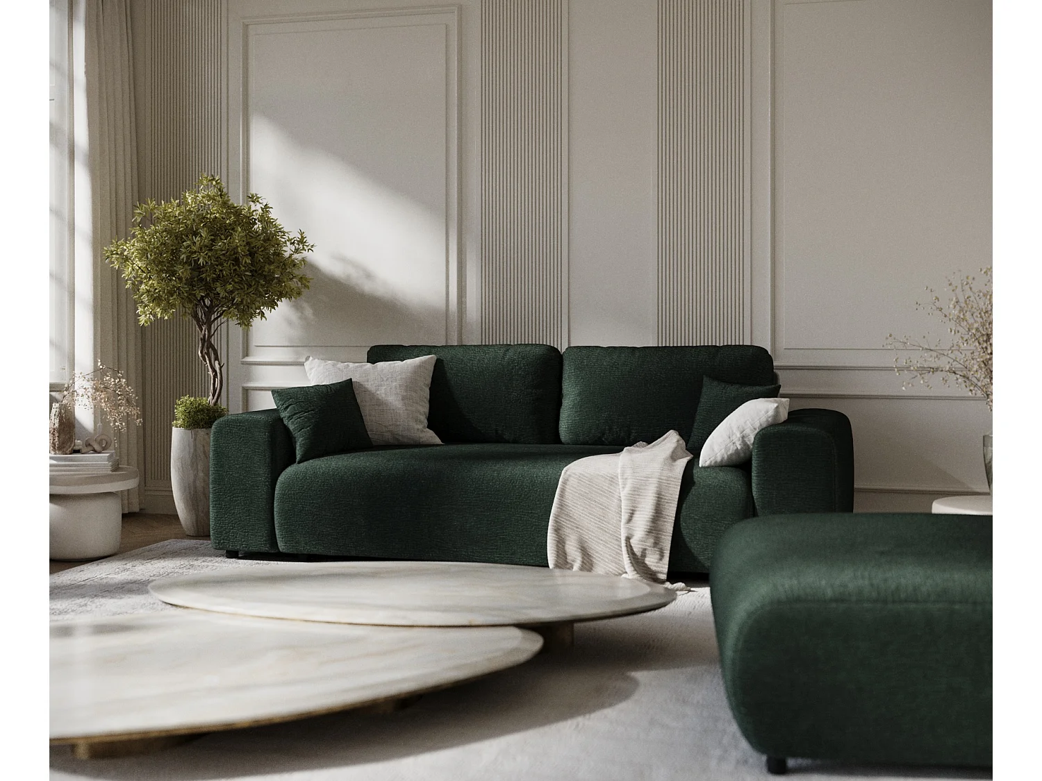 Canapé en tissu chenille Zanzibar - 3 places - vert foncé