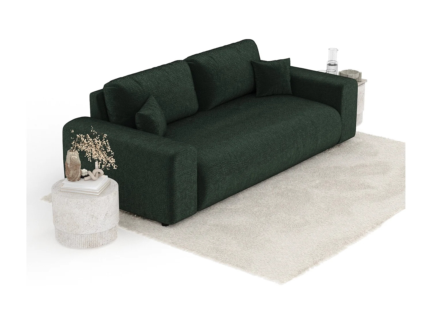 Canapé en tissu chenille Zanzibar - 3 places - vert foncé