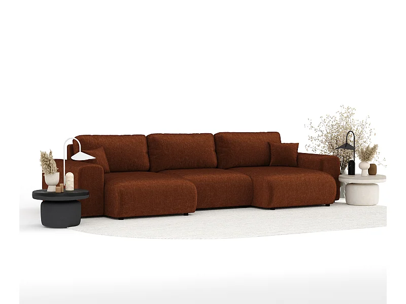 Canapé d'angle panoramique en tissu chenille Zanzibar - 6 places - couleur cuivre