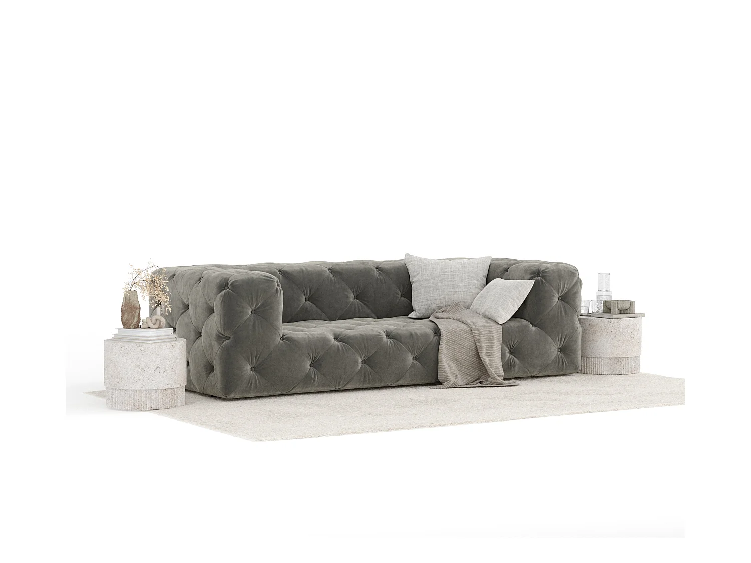 Sofa Cosimo - Samtstoff - Drei-Personen - grau
