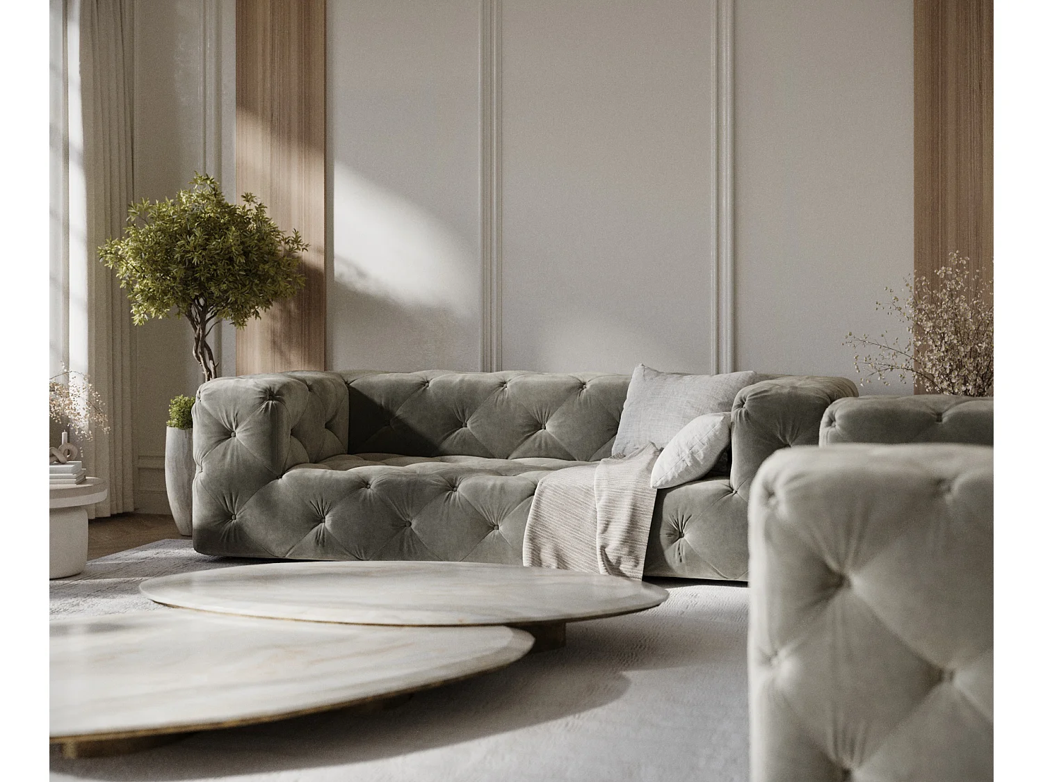 Canapé Cosimo - velours - 3 places - gris