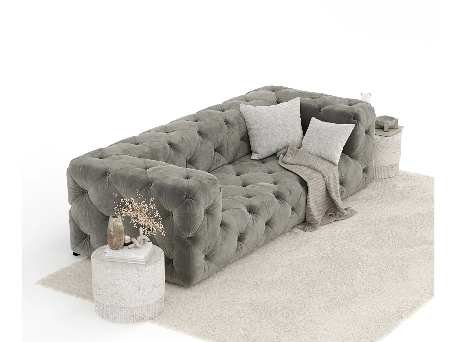 Canapé Cosimo - velours - 3 places - gris