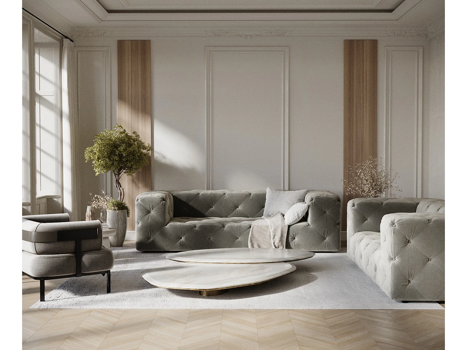 Canapé Cosimo - velours - 3 places - gris