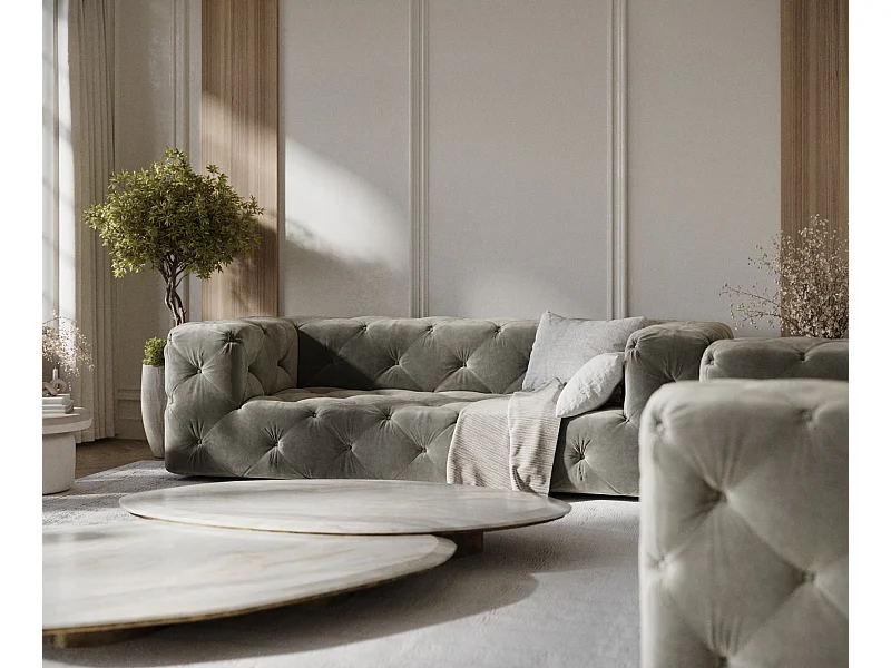 Canapé Cosimo - velours - 3 places - gris