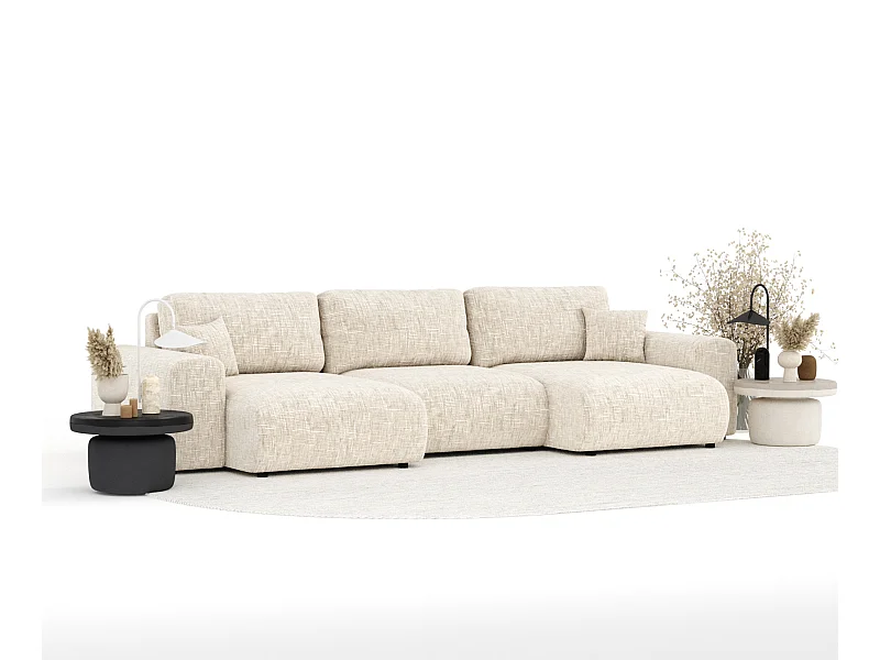 Sofa panoramiczna w tkaninie plecionej Zanzibar - sześcioosobowa - kremowy