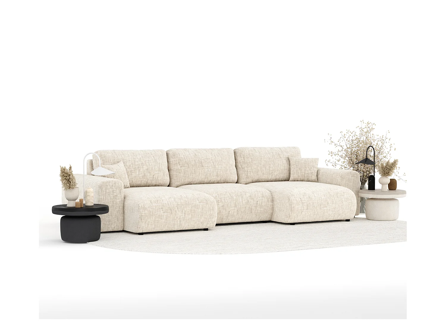 Panorama-Sofa aus Webstoff Zanzibar - Sechs-Personen - creme