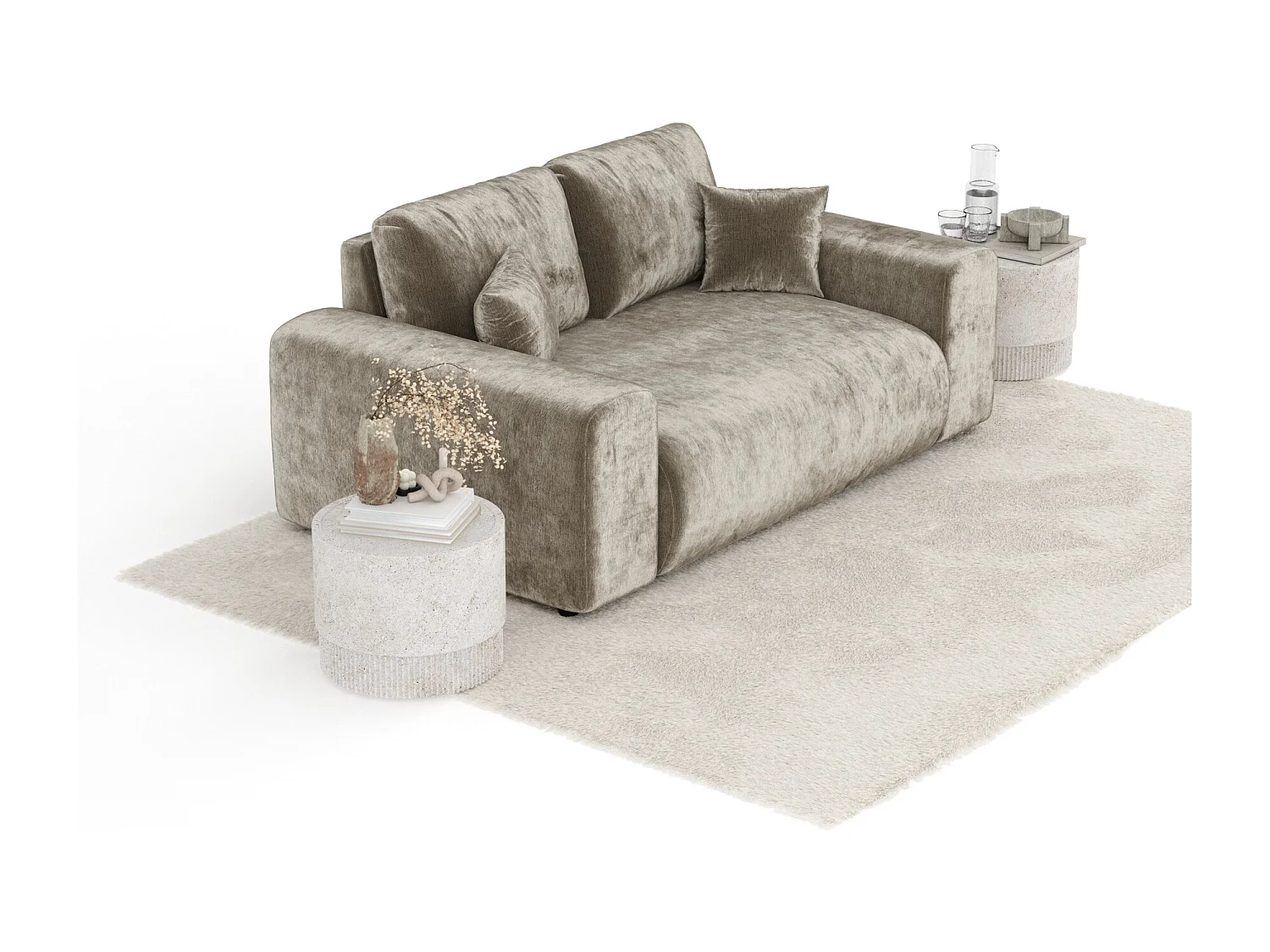 Canapé en tissu chenille Zanzibar - 2 places - beige