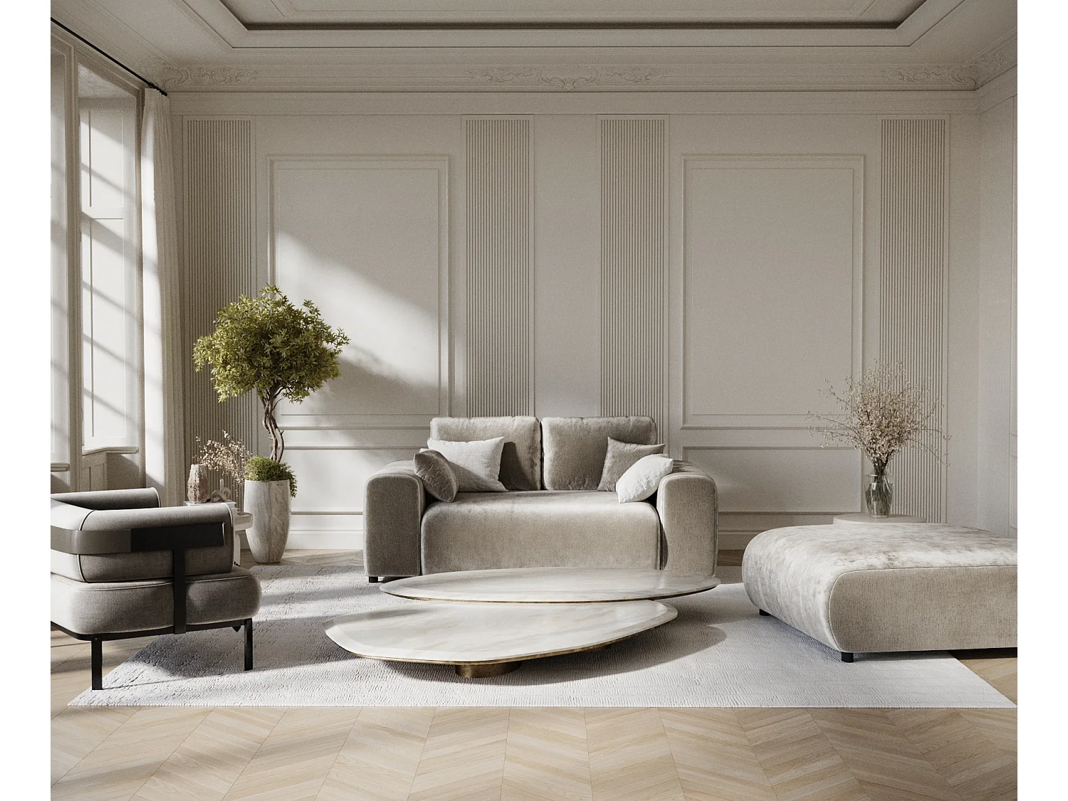 Canapé en tissu chenille Zanzibar - 2 places - beige