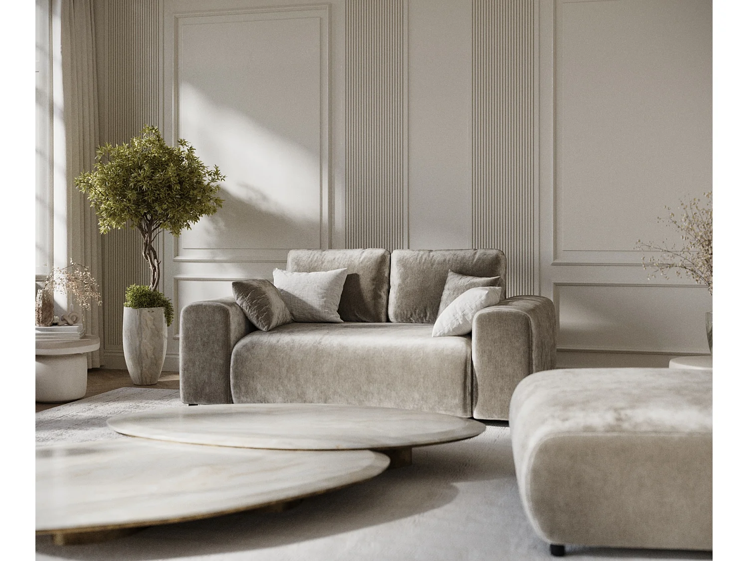 Canapé en tissu chenille Zanzibar - 2 places - beige