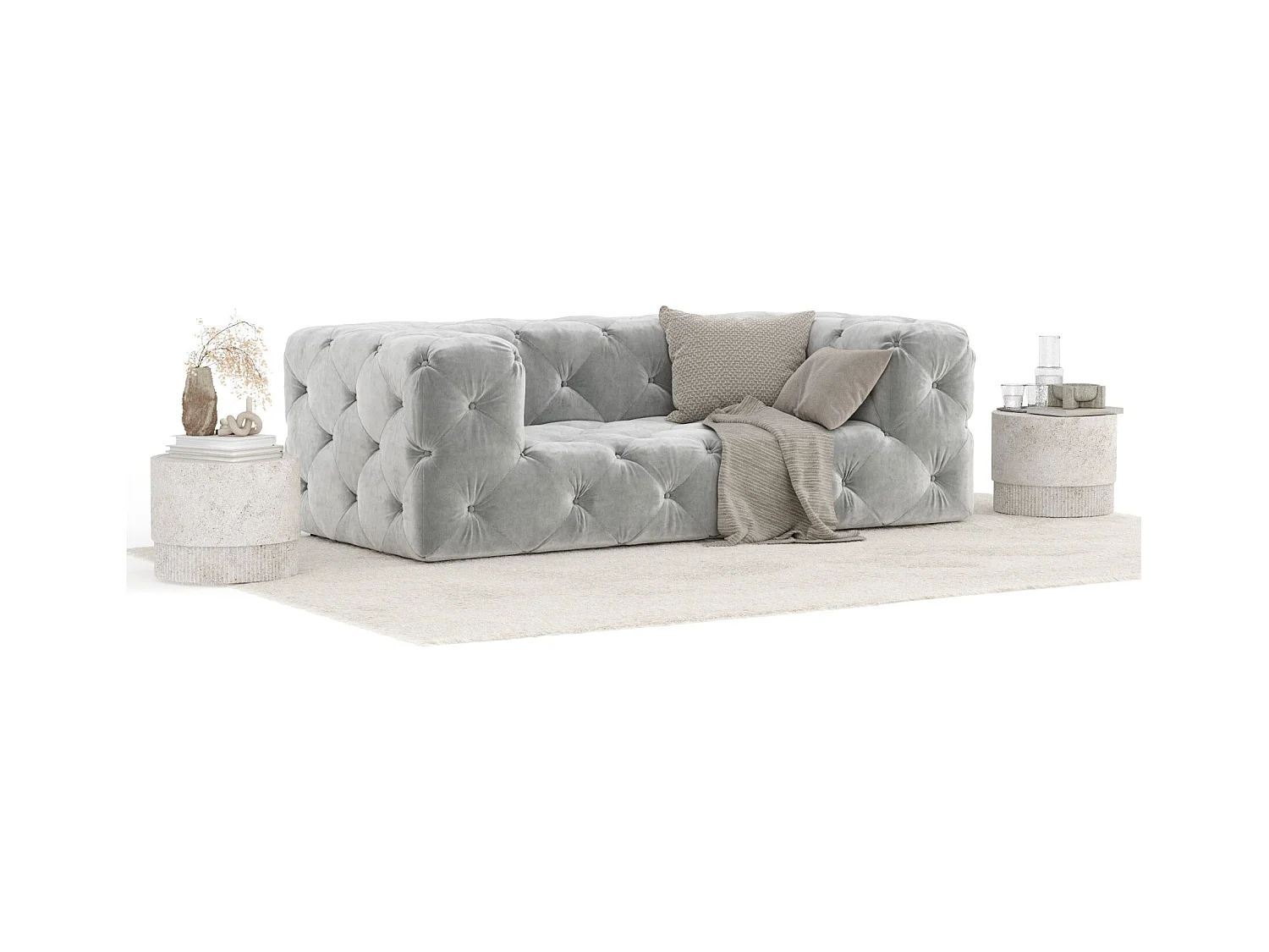 Sofa Cosimo - Samtstoff - Zwei-Personen - hellgrau