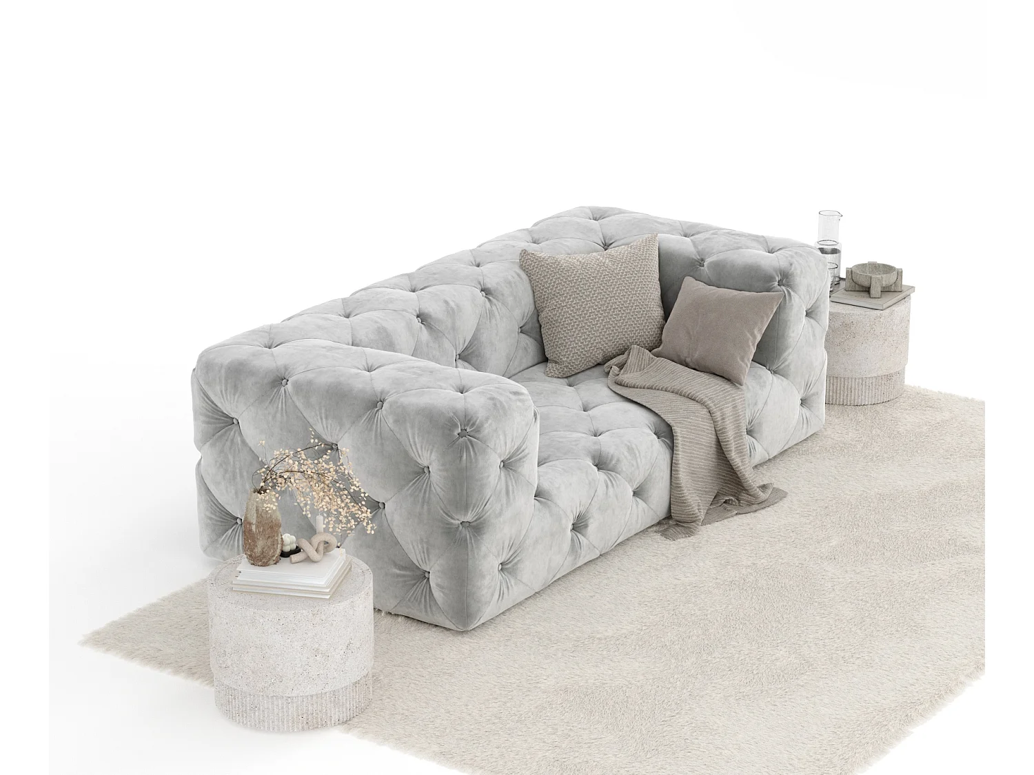 Canapé Cosimo - velours - 2 places - gris clair