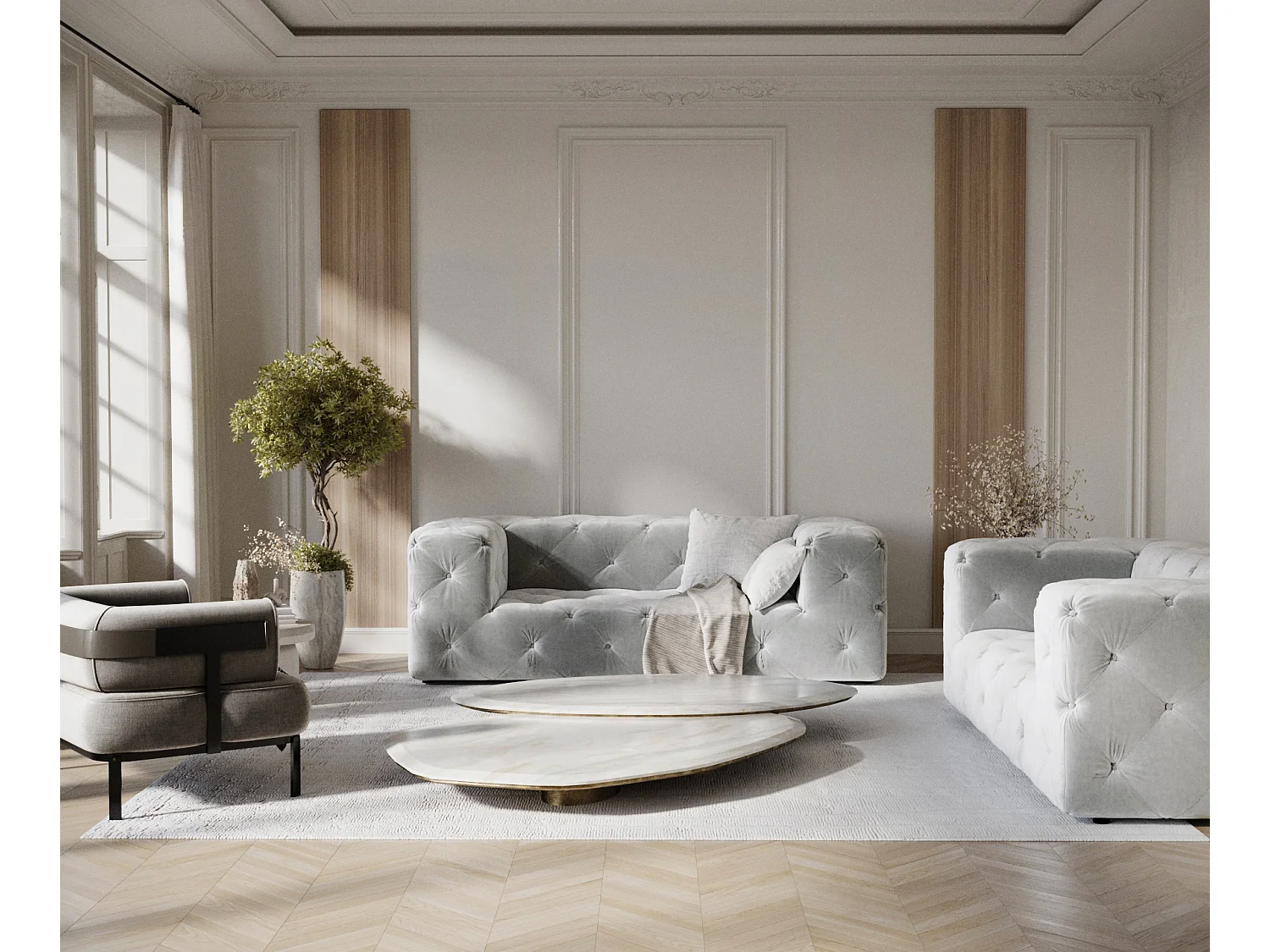 Canapé Cosimo - velours - 2 places - gris clair